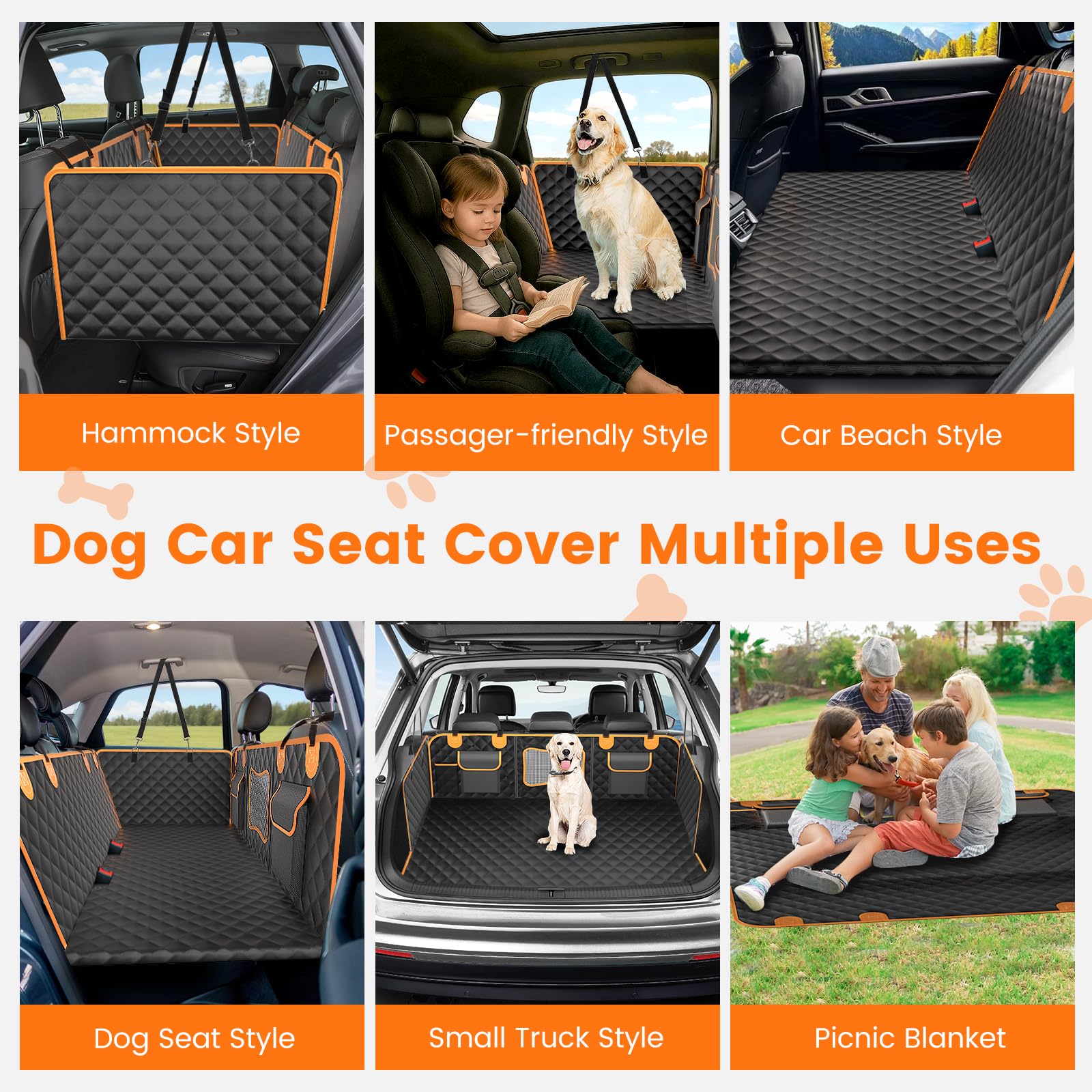 Dog Seat Cover for Back Seat Hard Bottom,Holds 500 lbs,Waterproof Dog Car Seat Cover for Back Seat Extender,Scratch-Proof Pet Hammock for Car,SUV,Truck - with Mesh Window & Storage,Black - image 6