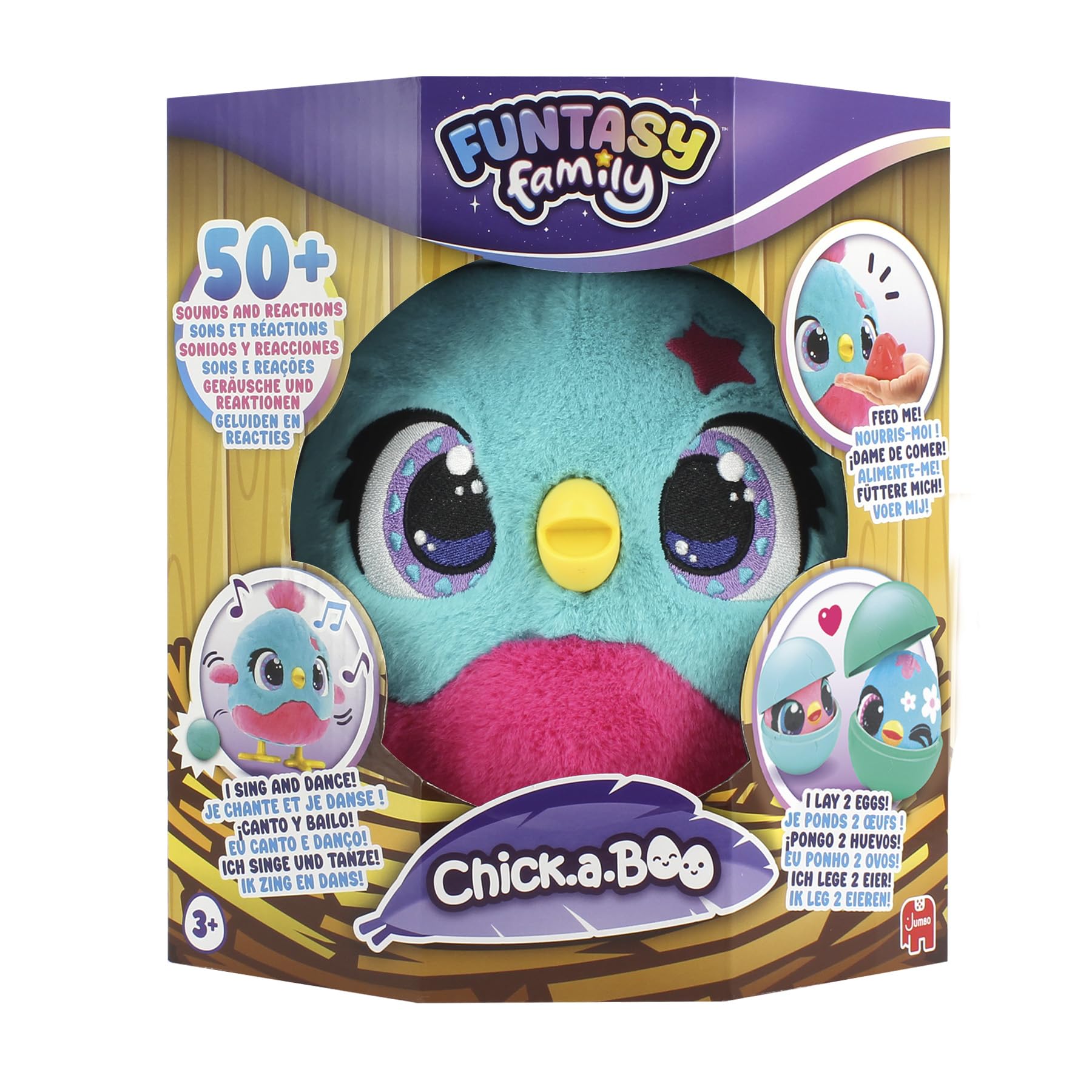 Chick-a-Boo - Peluche Electronique Interactive - Poule Qui Pond des œufs - Parle, Chante, Danse - Chatouille-la - Plus de 50 Sons et réactions - Jouet Fille et garçon - Dès 3 Ans