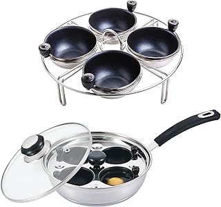 Eggssentials Egg Poacher Pan Nonstick Poached Egg Maker, Stainless Steel...