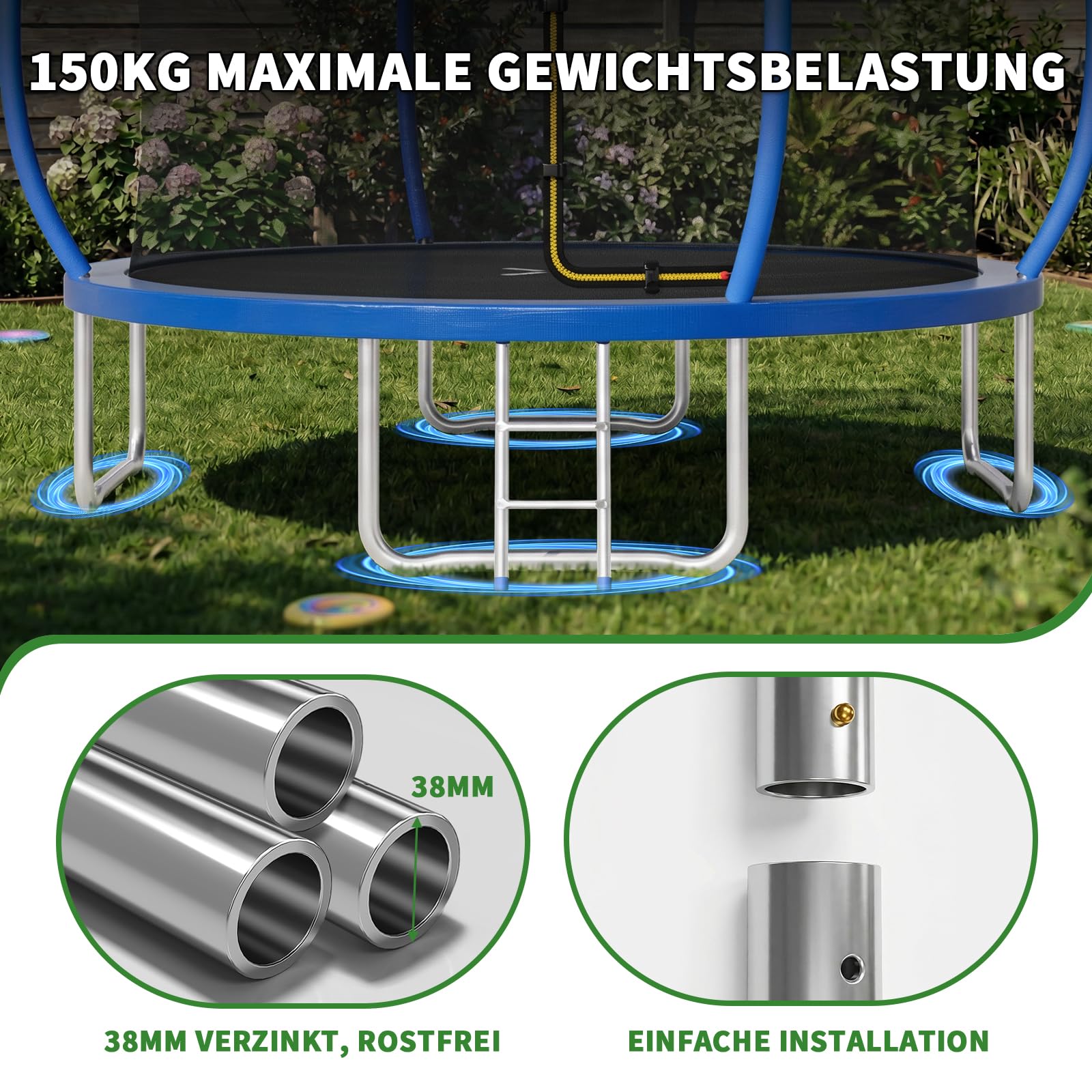 JUMMICO Trampolin Outdoor Ø 183/220/290/360 cm Komplettset mit Sicherheitsnetz, Randabdeckung & Montagezubehör, Rundes Gartentrampolin für Kinder