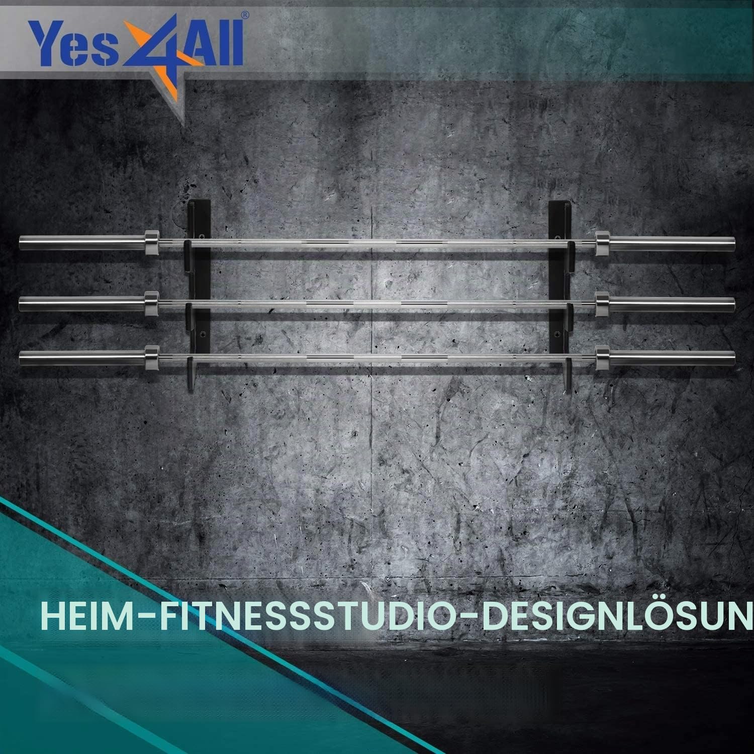 Yes4All Legierter Stahl Horizontale Wandhalterung für Langhanteln mit Schutzschicht aus UHMW-Kunststoff - Storage Rack für Langhanteln, Gewichtsstange und latzugstange