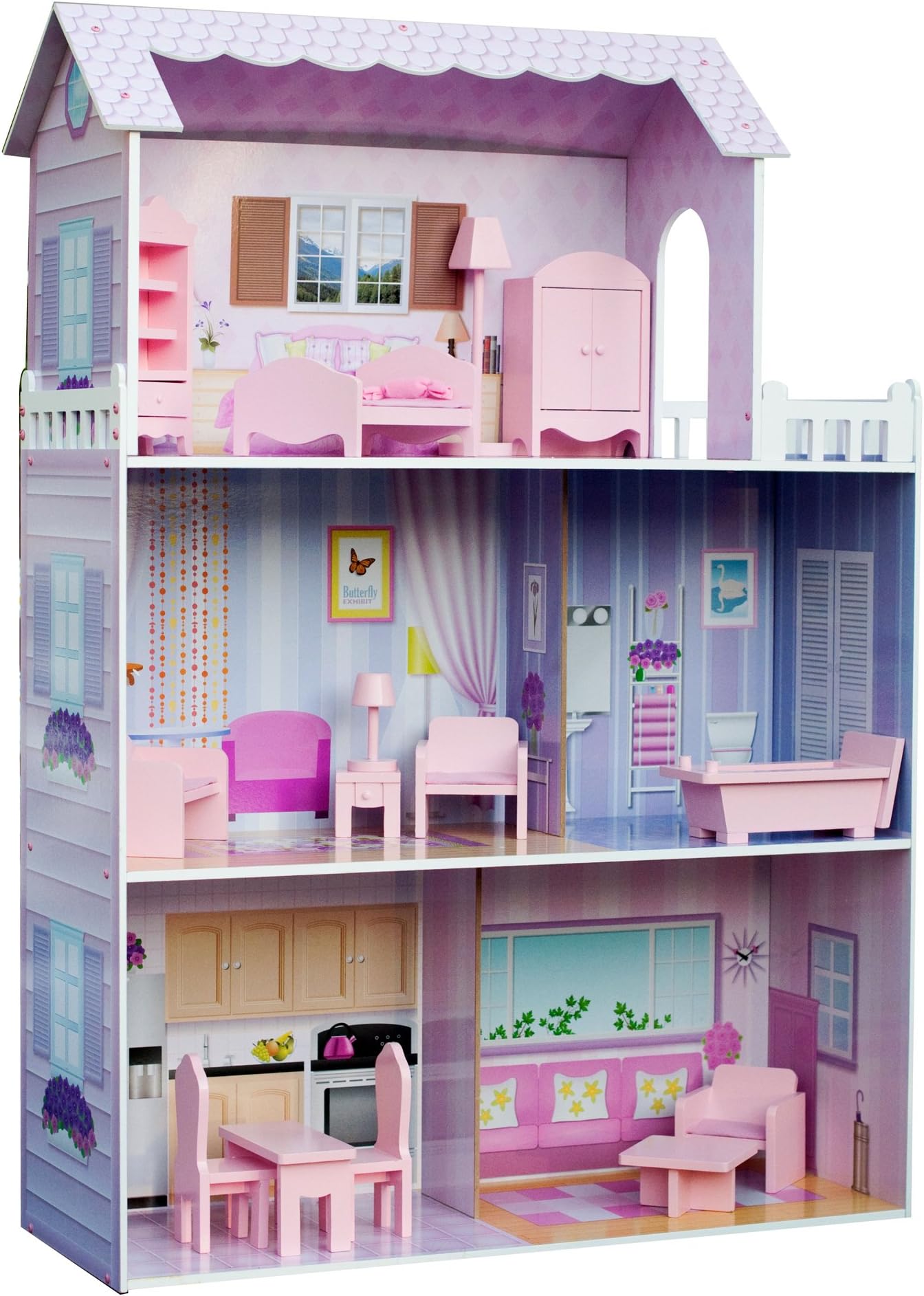 Olivia's Little World Dreamland Tiffany Dollhouse with 12 Accessories, Pink/Purple