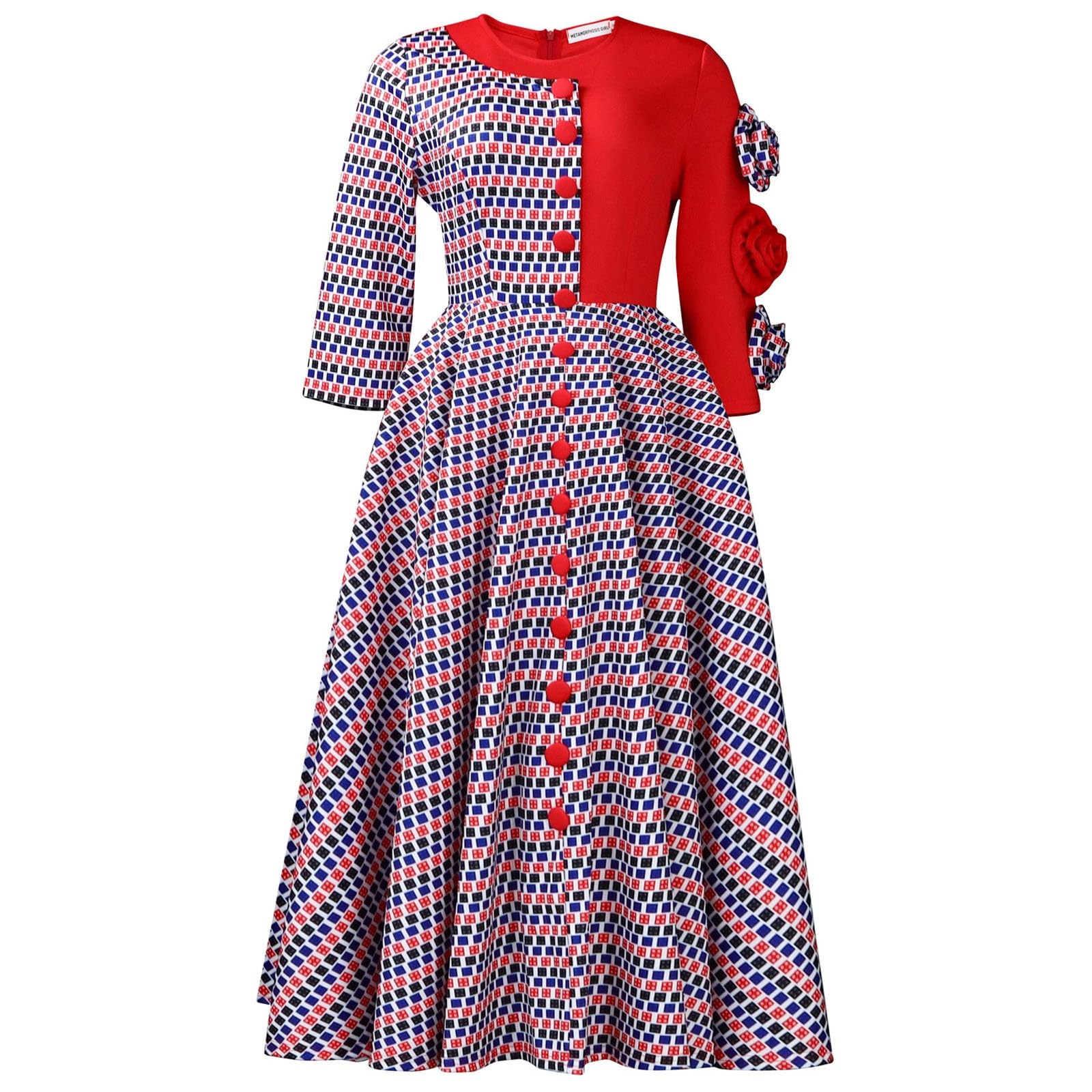 Générique Robe Africaine Patchwork élégante et Tendance pour Femme avec col Rond et Manches Trois-Quarts