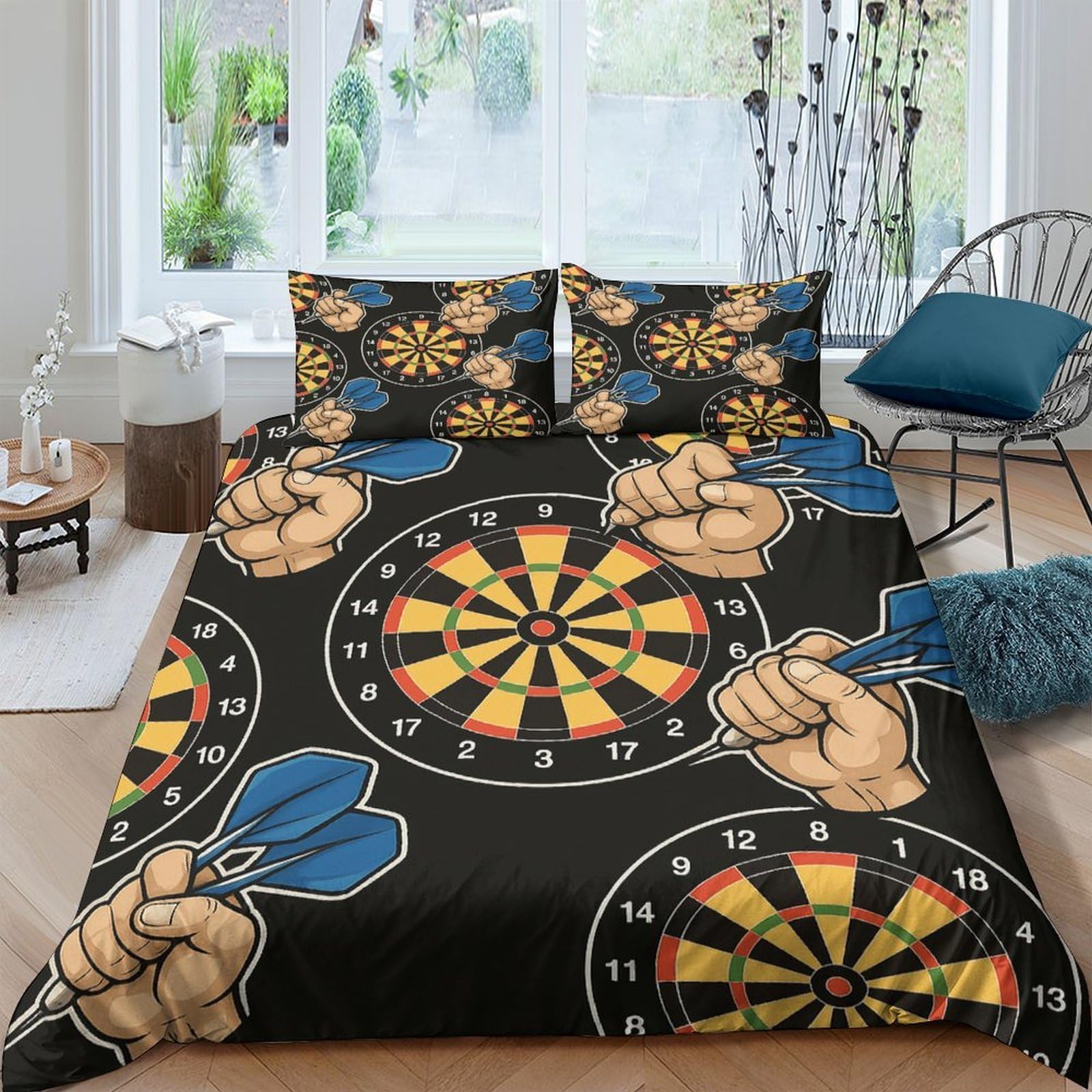 Ctjqhvkz Style-7 3D Printed Dartboard Fitted Sheet Microfiber Soft Black Blue Darts Mattress Cover Bedroom Decor Washable Anti-Slip Single（135X200cm）