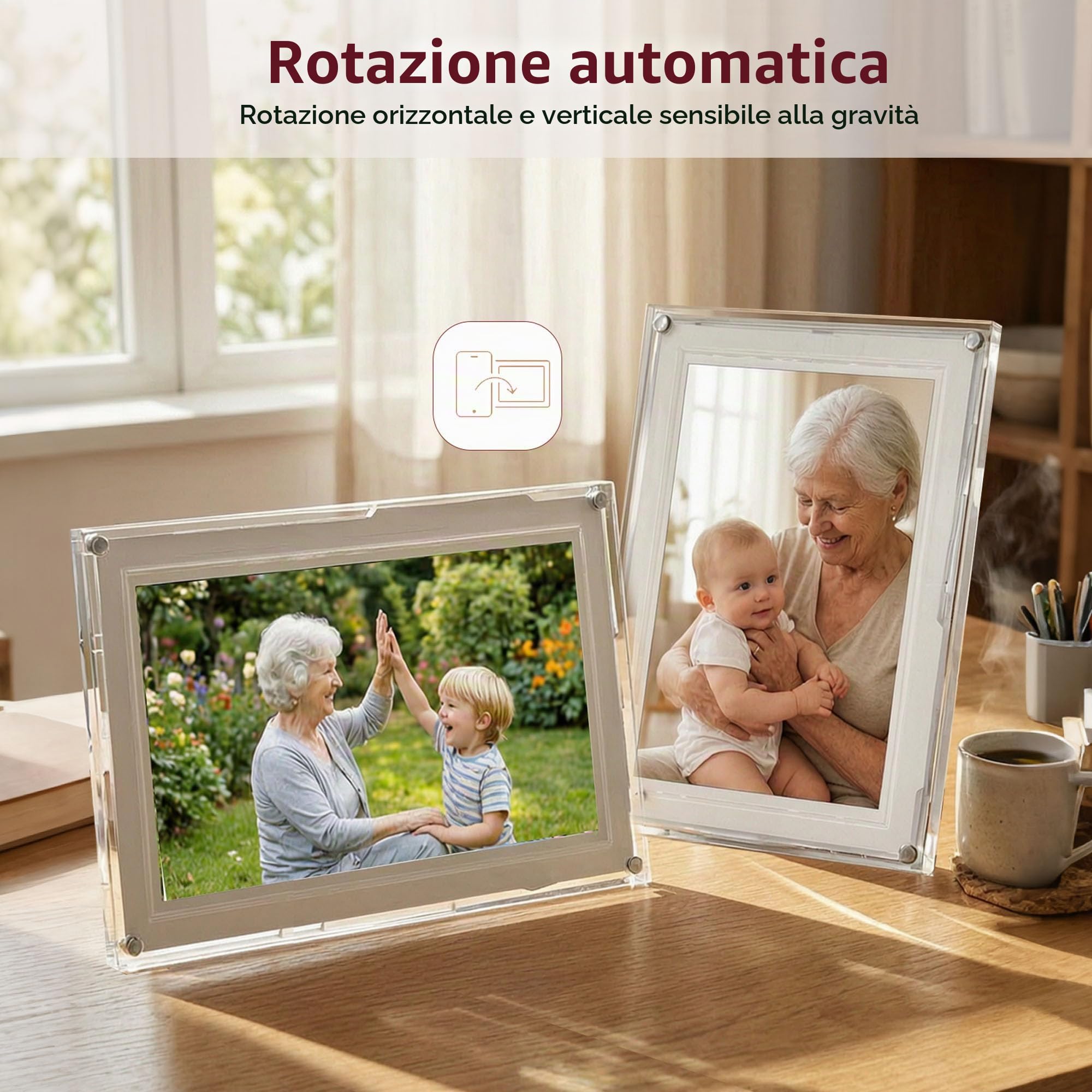 Frameo 10,1 pollici Slim Acrilico Wifi Cornice Digitale 32 GB Cornice Foto Digitale 1280 * 800 HD IPS Touch Screen Condivisione istantanea di foto/video tramite l'app Frameo da qualsiasi luogo