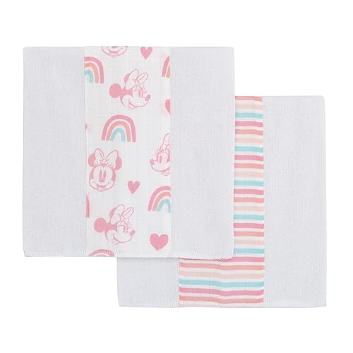 Disney Minnie Mouse - Paños para eructos de muselina 100% algodón, color blanco, rosa y aguamarina, paquete de 2