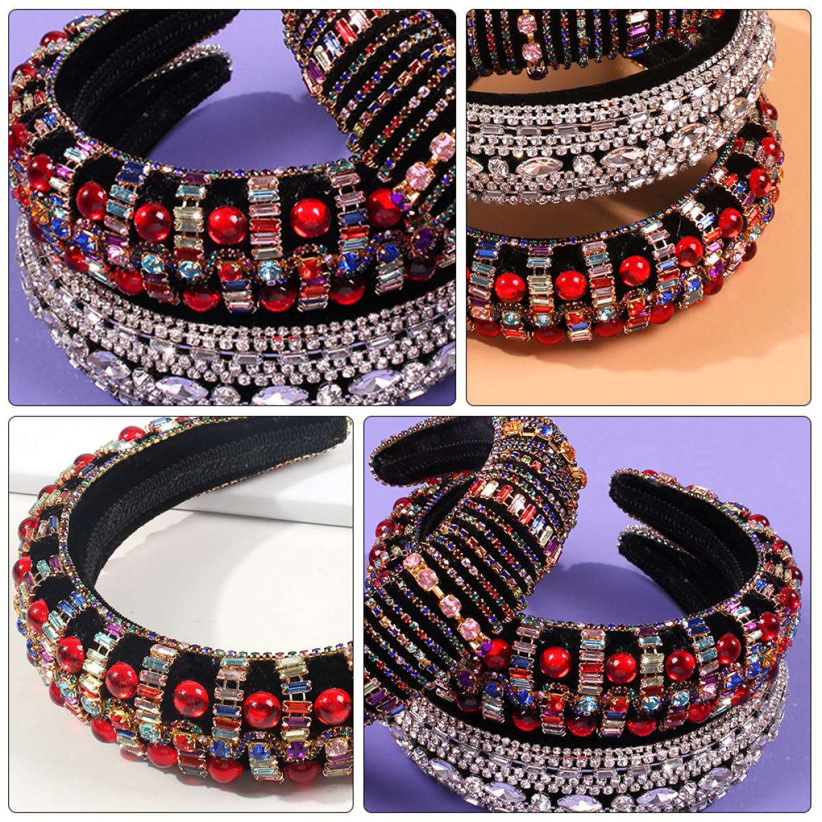 Beavorty 3stücke Retro Hochzeits Haarschmuck Mit Strass Breiter Haarreif Für -stil Haaraccessoires Mit Rubinen Für Besondere Anlässe