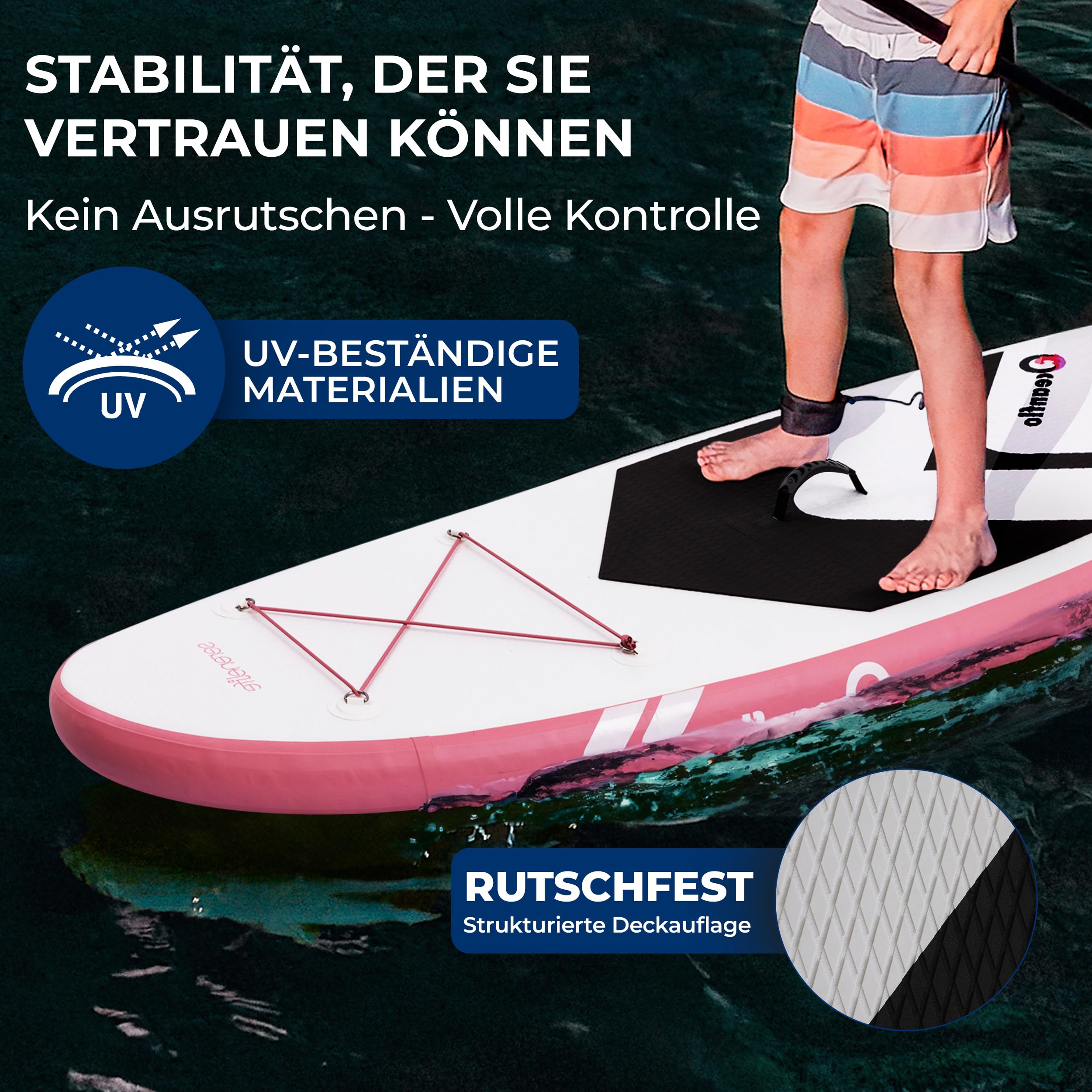 SereneLife Kinder SUP Board Aufblasbar Set – Stand Up Paddling Board mit Zubehör, rutschfestem Eva-Deck für See, Fluss, Freizeit und Touring