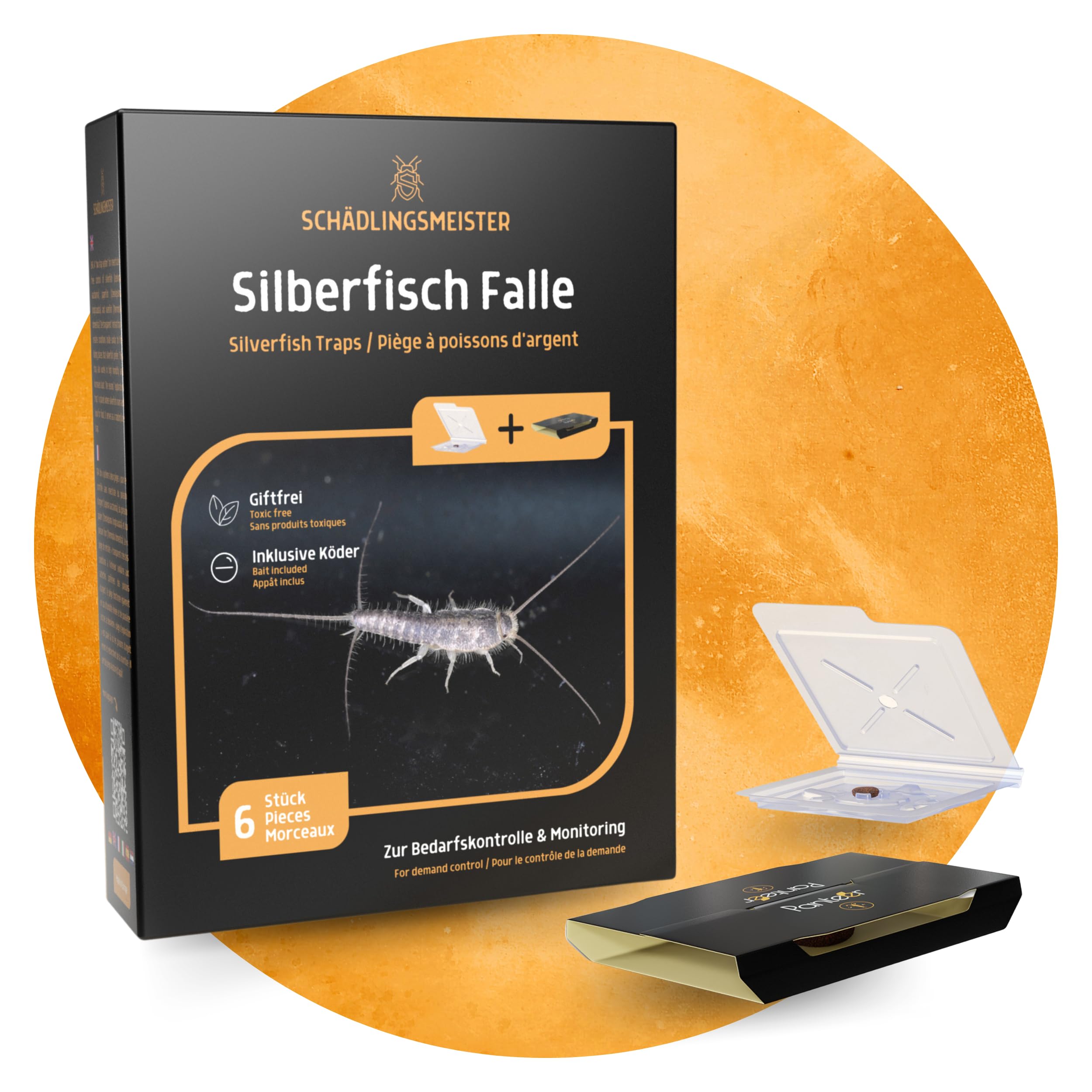 Fight Silverfish - Pack of 6 - Two Traps System - Silverfish Trap - 3 Traps for the Run and 3 Patented Retreat Traps - Insecticide Free - Silverfish Adhesive Trap