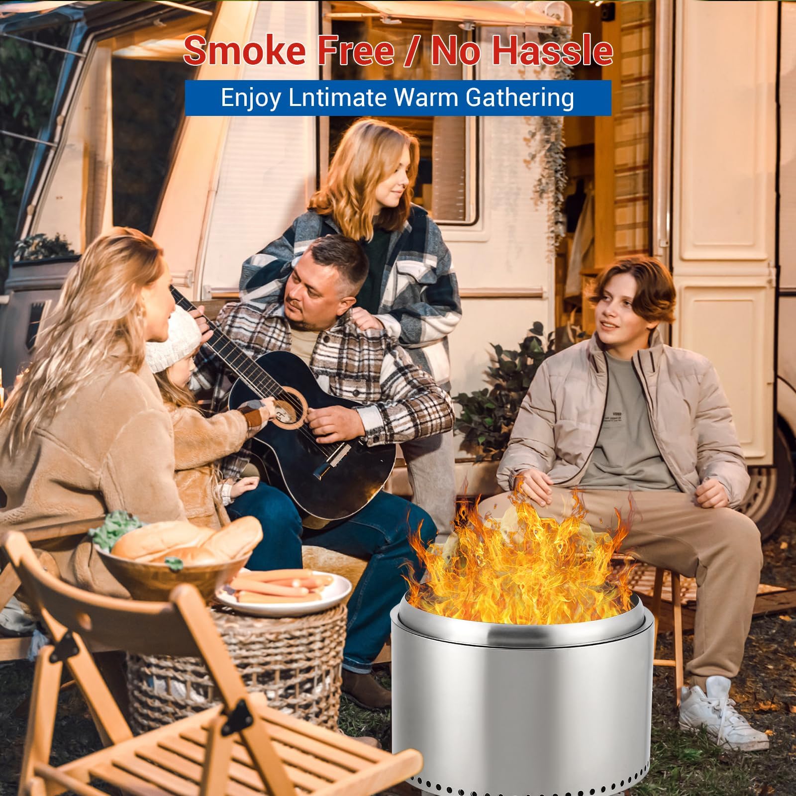 Brasero Exterior sin Humo de 52 cm (20.5 Pulgadas) con Interruptor de Aire, de Acero Inoxidable, portátil, con cenicero extraíble, Bolsa de Transporte y Soporte. Ideal para Patio, jardín, Camping y f