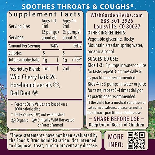 Miniatura 2 de WishGarden Herbs Kick-It para la tos para niños, supresor de la tos a base de hierbas y expectorante con corteza de cereza silvestre, alivia