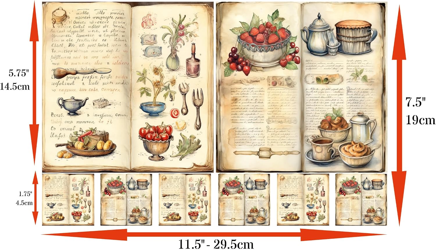 Recipe Books Rice Paper for Decoupage, 8 x 11.5 inch (A4) - 4 Pages | 32 Pieces | 8 Unique Designs | Versatile Bakery Designs for Art Projects & Crafting by CRAFT KREATIVELY