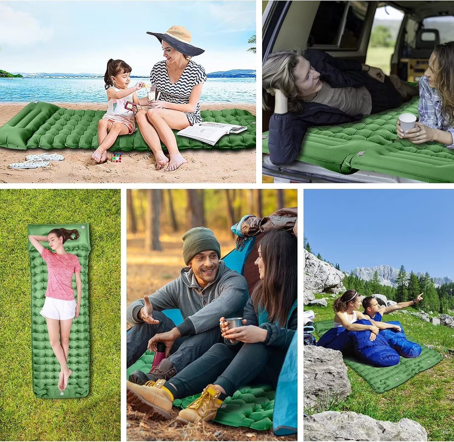 SWZEC Koziya Matelas Gonflable - Ultra Léger,Pompe et Oreiller intégrés, étanche, Convient pour la Tente, la Plage, Les Voyages