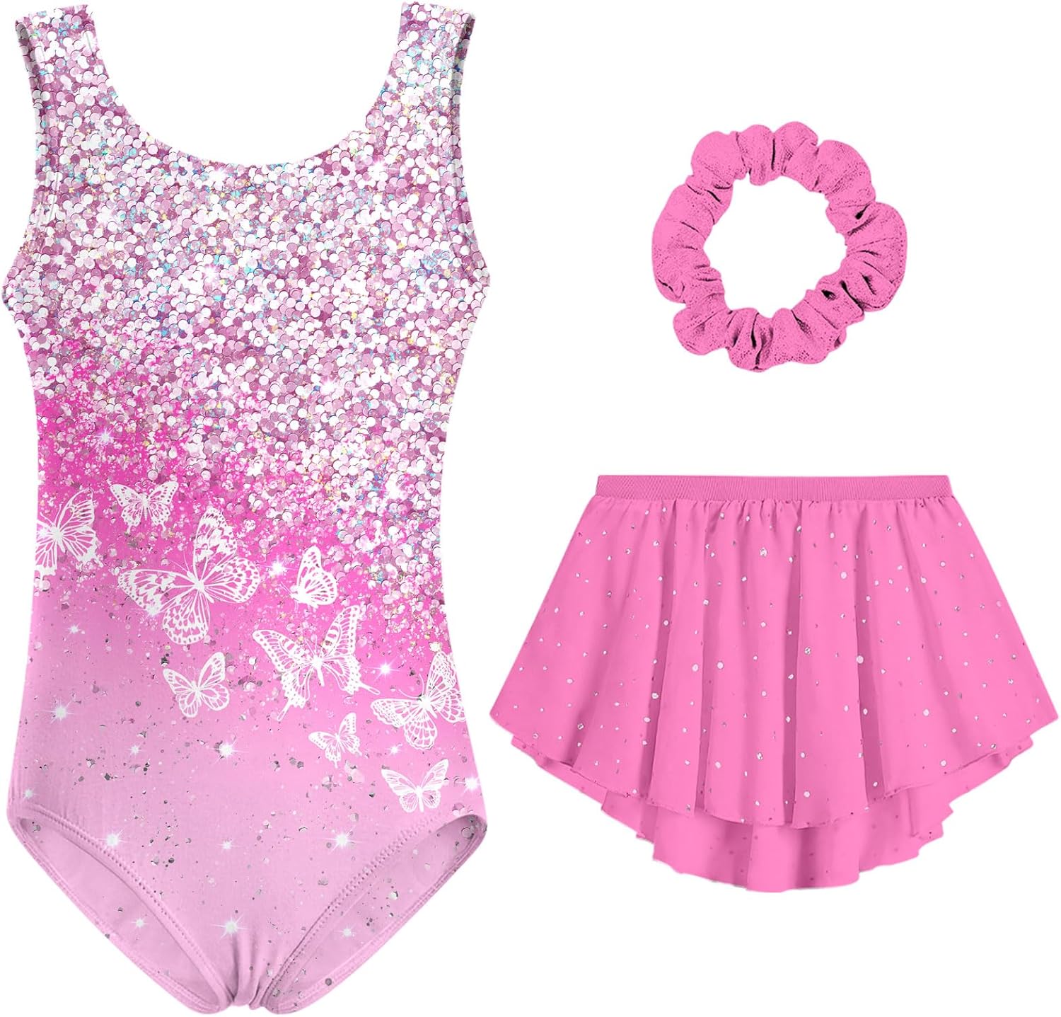 Idgreatim Girls Gymnastic Leotard Ballet Dance Dress Outfit with Removable Skirt Hair Scrunchie Combo 4-11 Years