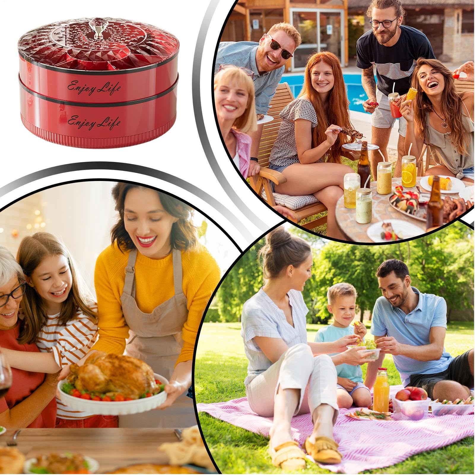 Bandeja de servir con divisiones Bandeja de 7 Compartimentos | Bandeja de snacks con asa Para almacenar alimentos, frutos secos, , picnic, bodas, recepciones y