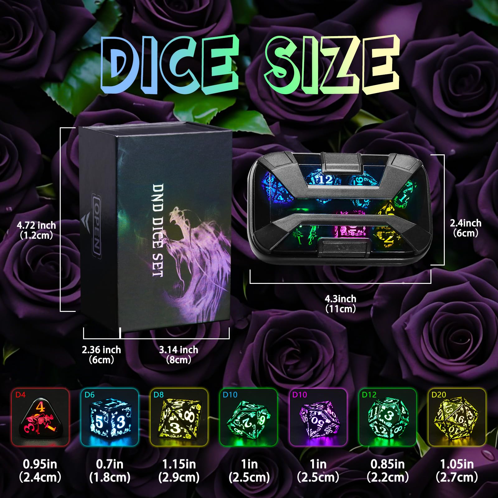 FONVGOGO Set di dadi LED luminosi wireless D&D ricaricabili per Dungeons and Dragons RGB DND dadi con scatola di ricarica, dadi poliedrici per giochi di ruolo in 7 colori, per regali DND RPG giochi da