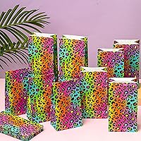 Vista 6 de Leinuosen 24 bolsas de papel de leopardo arcoíris neón, guepardo, regalo de fiesta de cumpleaños, guepardo, bolsas de papel para regalo de leopardo