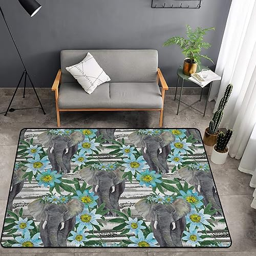 Miniatura 8 de Alfombra de esponja lavable para niños y niñas, dormitorio, sala de estar, elefante, familia de animales salvajes africanos, hermoso elefante,