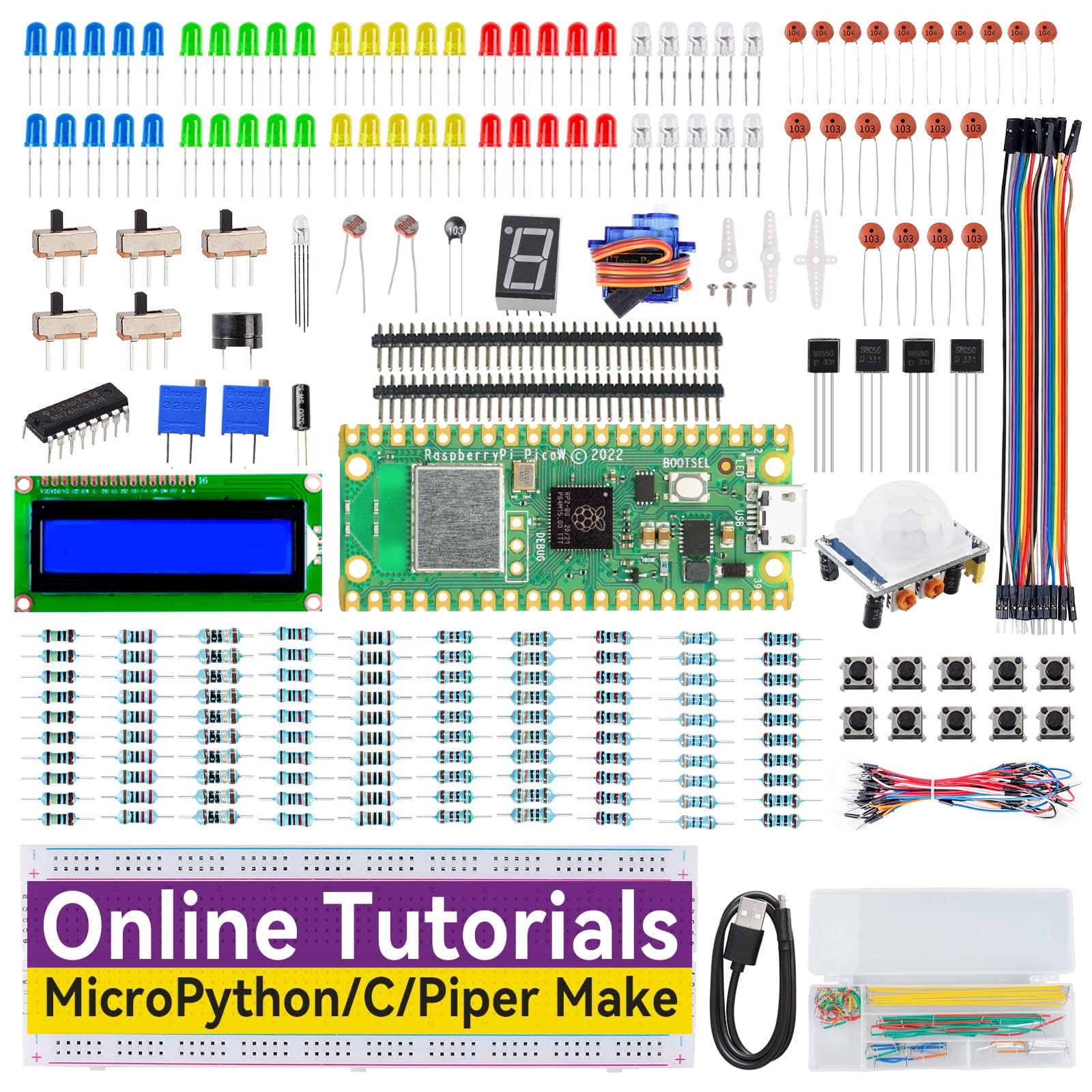 Raspberry Pi Pico W Starter Kit with 40 Projects Without Online Tutorials, MicroPython C Piper Make Code, One-Stop Learning Electronics and Programming for Raspberry Pi iduino Beginners & Experts