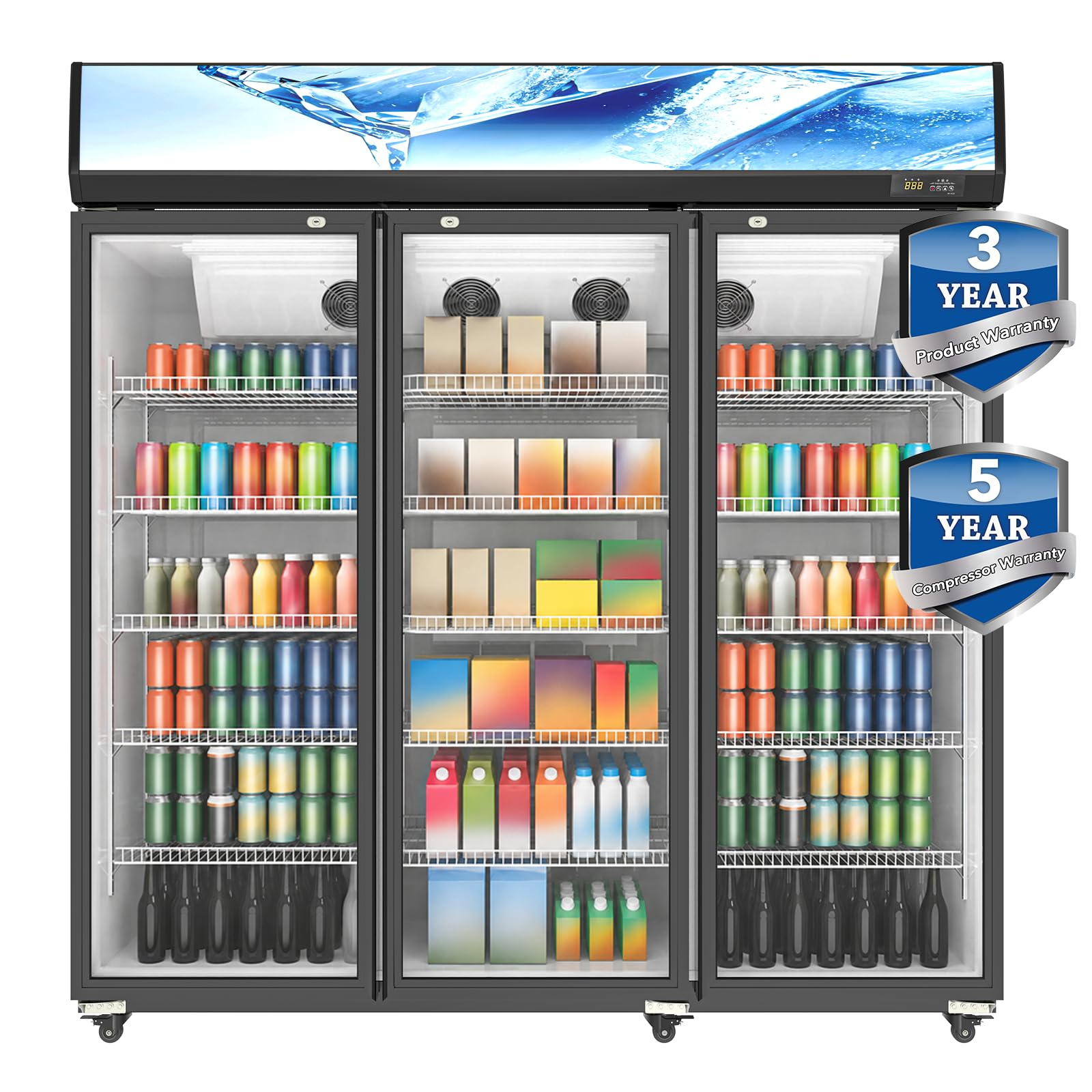 60 Cuft ETL &amp; DOE Certified Commercial Display Refrigerators,Upright Business Beverage Retail Fridge Cooler with Adjustable Shelves,Built-in LED Light,Lightbox,Lockable Doors,Black