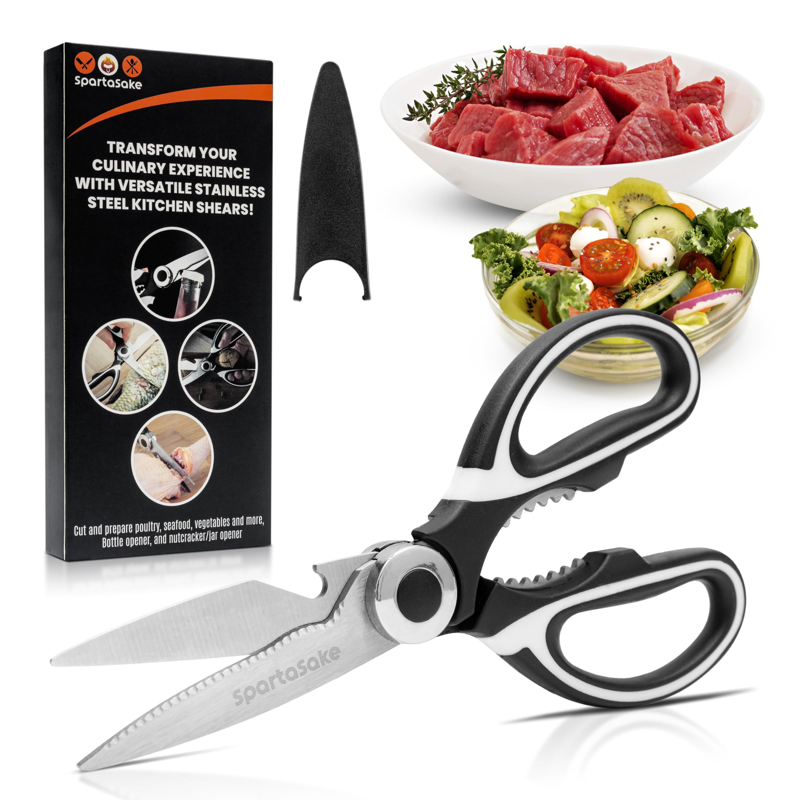 SpartaSake Kitchen Scissors All Purpose Heavy Duty -Stainless Steel Ultra Sharp kitchen shears for food- Cooking poultry Shears for kitchen (