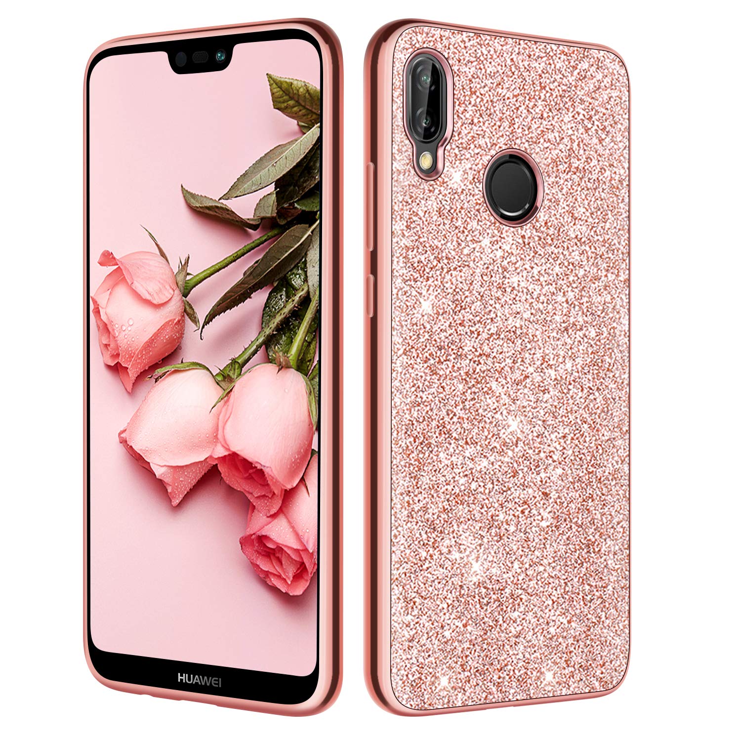 Huawei P20 Lite Case Nova 3e Case Glitter Bling Shiny Sparkly Slim Flexible Soft Covers Drop Protection Girly Women Phone Case for Huawei P20 Lite(2018)/Nova 3e,Rose Gold/Pink