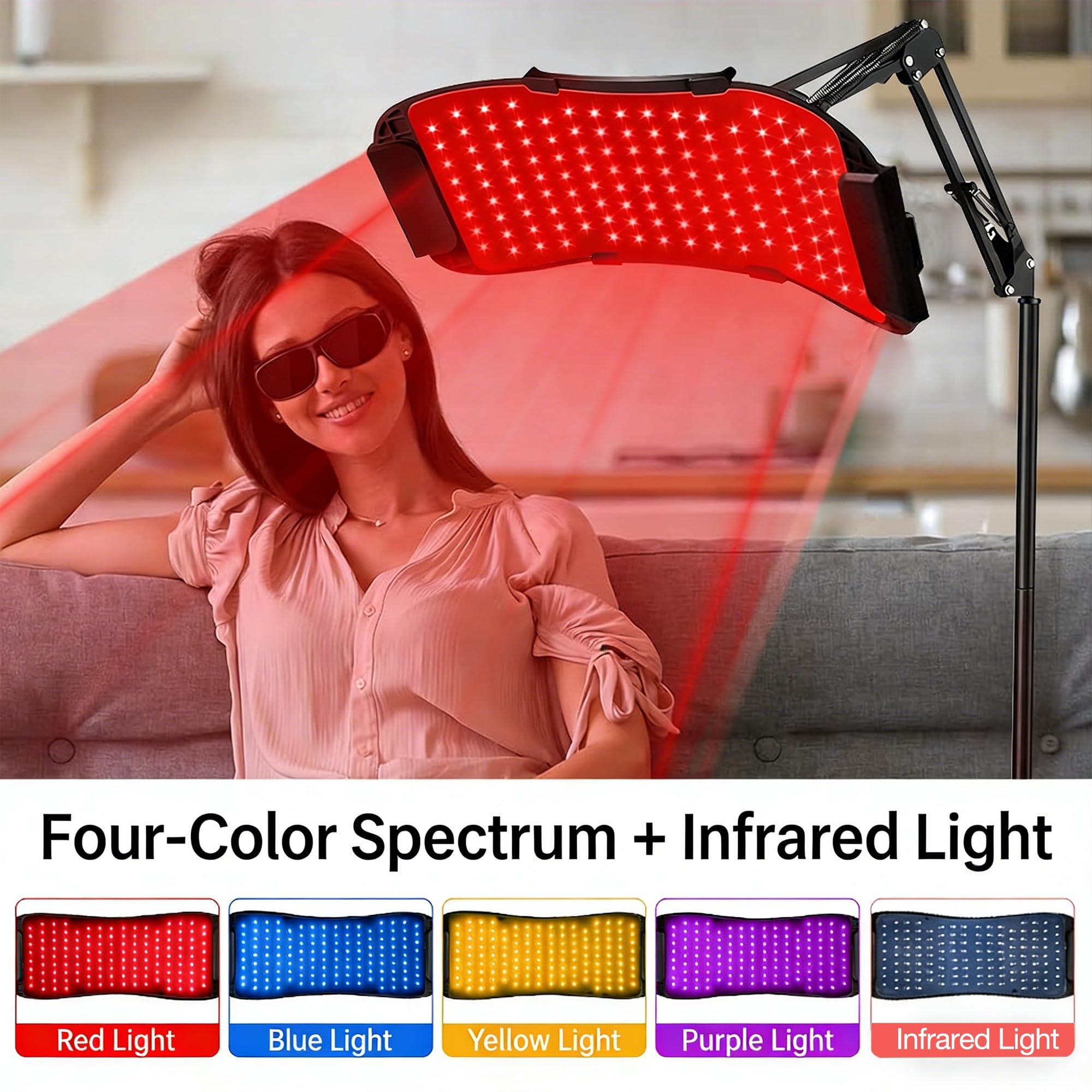 5 kolorów światła 528 diod LED czerwone światło panel do twarzy i ciała, diody LED 4 w 1 460 nm/590 nm/630 nm/850 nm, regulowane ramię ze stojakiem, przenośny panel do higieny osobistej