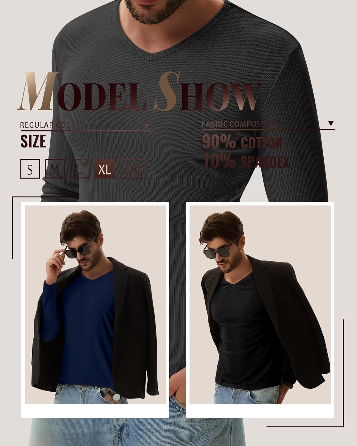 Neer 4 Pack Men's Thermal Cotton Long Sleeve Shirts Ribbed V Neck Tops Fall Winter Stretchy Slim Undershirt Base Layer - Image 5