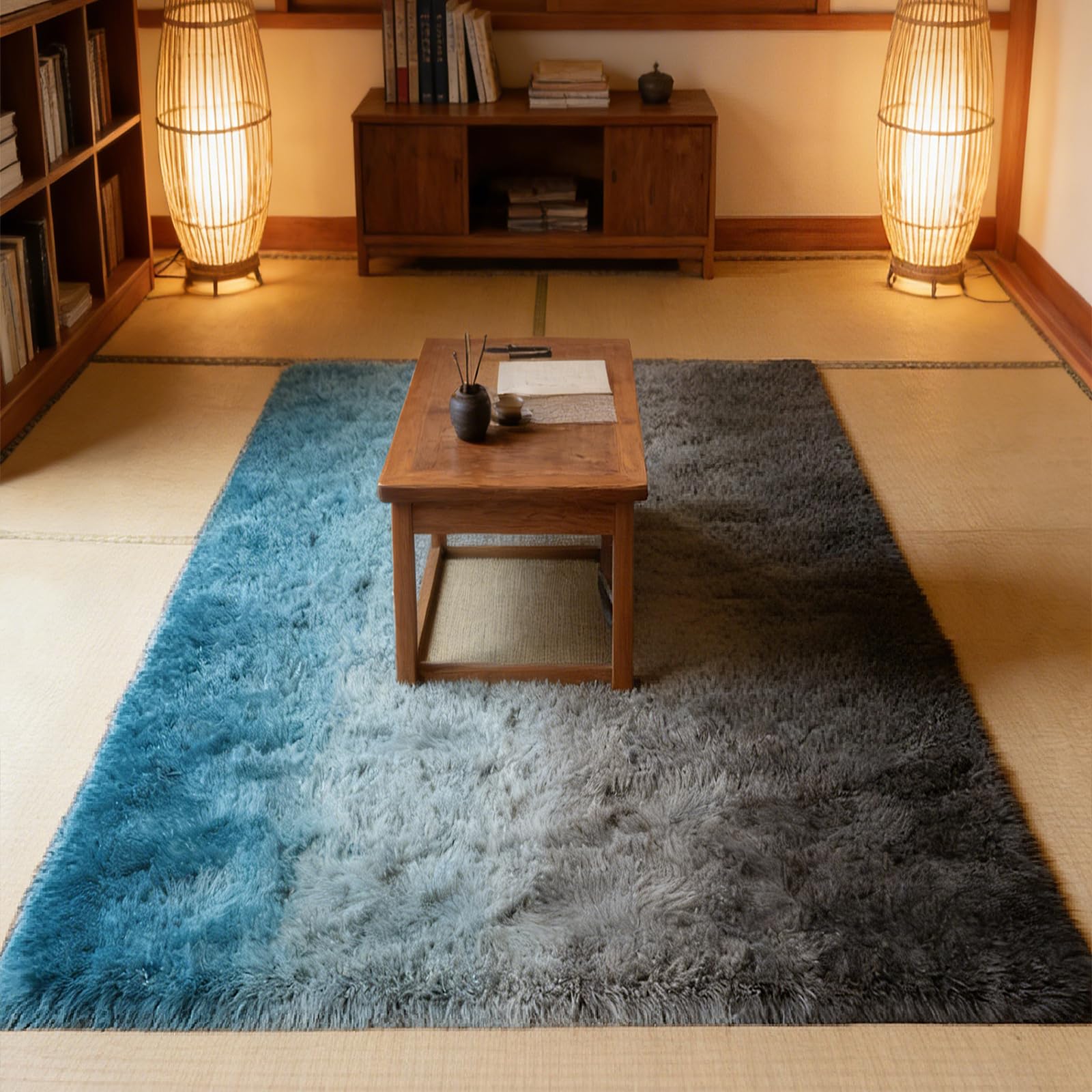 Tapis de chambre doux bleu 110x275 lavable grand tapis shaggy