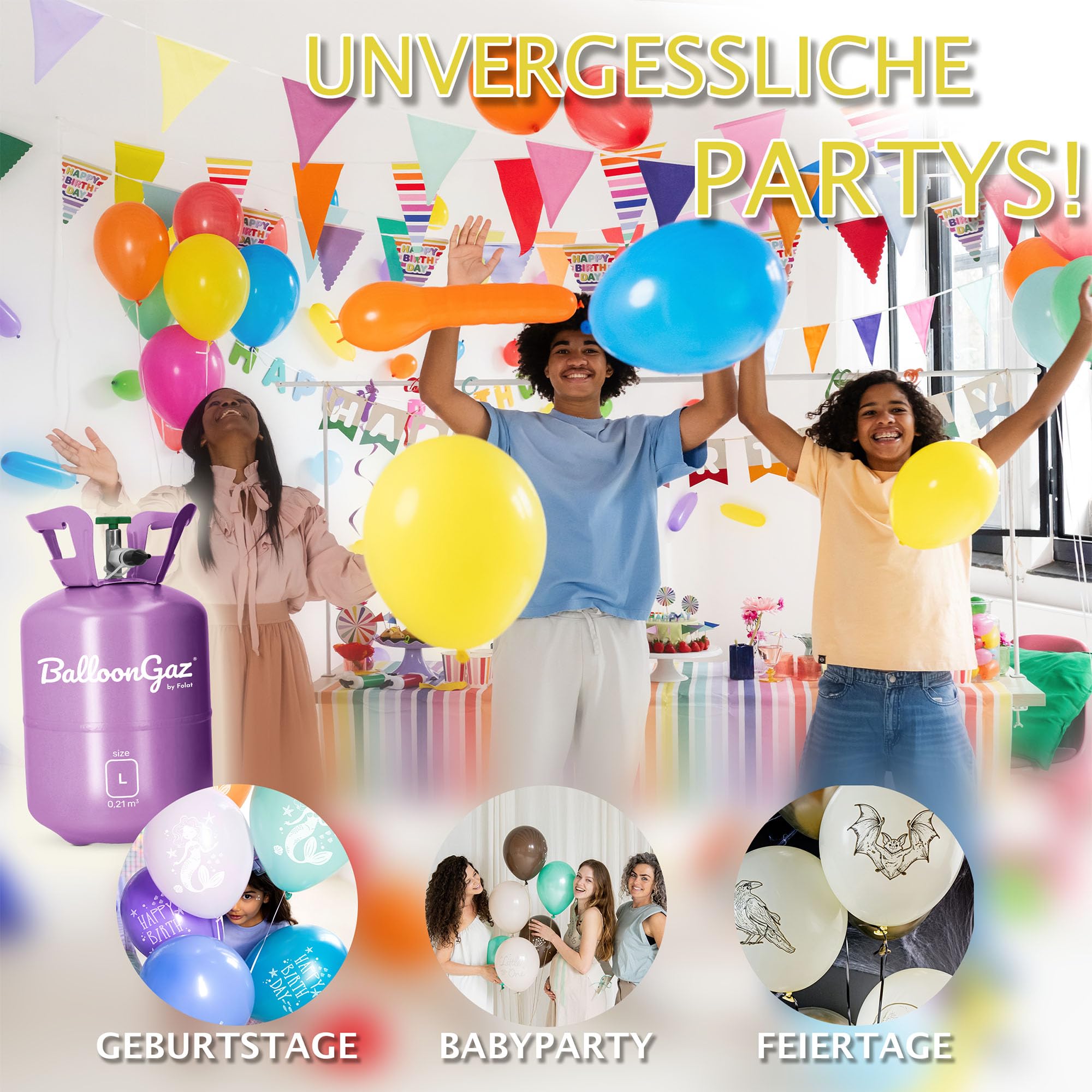 Helium Gasflasche für 85 Luftballons - Helium Balloon Gas für bis zu 85 Folienballon – BalloonGaz XXL Folat 25205 ballongas für Geburtstag, Hochzeit, Party inkl. Informationsblatt | Für Folienballons, Für Geburtstag, Hochzeit, Party, Inkl. Informationsbla