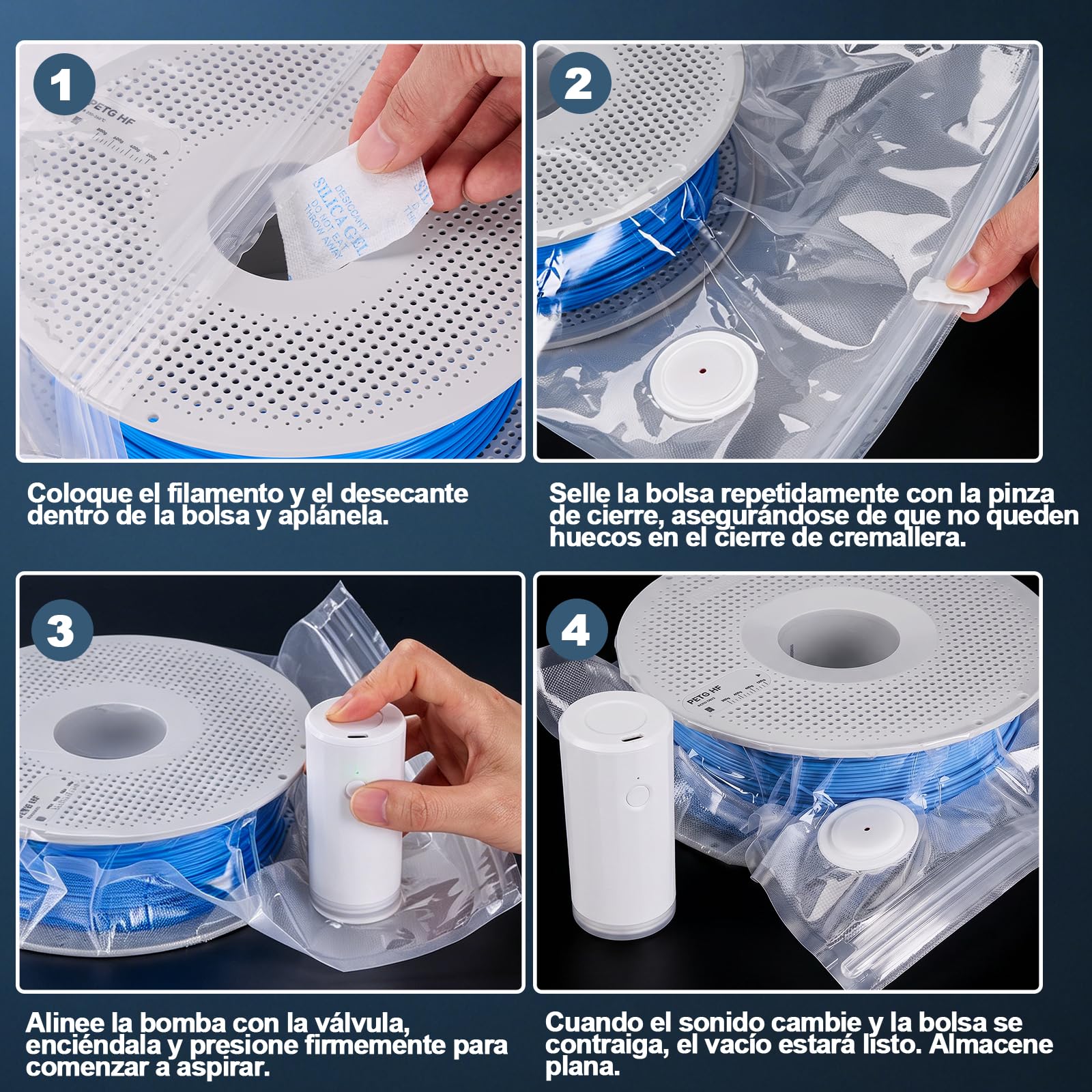 AGPTEK Kit 30 Bolsas Vacío para Filamento 3D, Bomba Eléctrica 60kPa