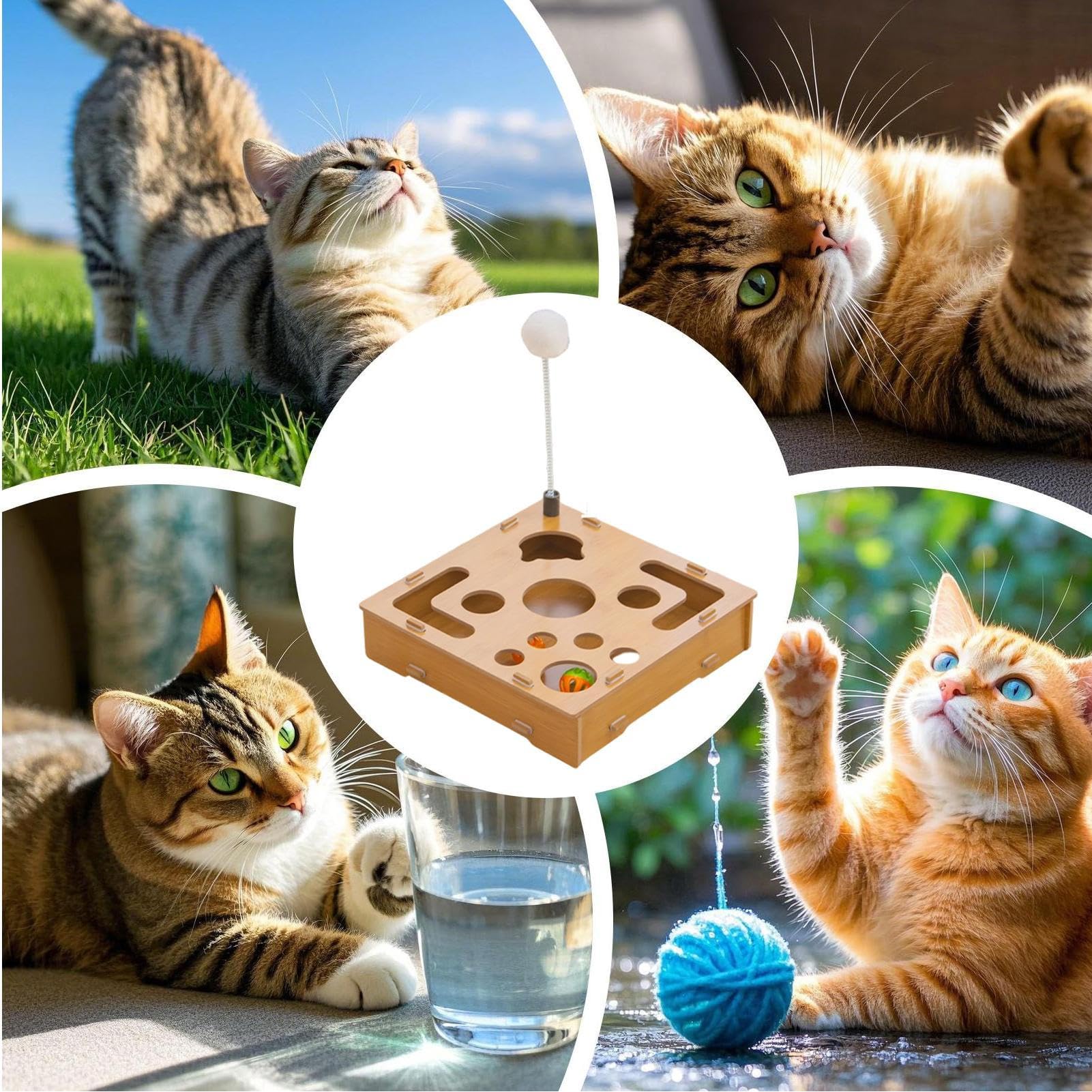 Scatola Tiragraffi Con Per Unghie Gatti | Tavola Di Arricchimento In Legno | Scatola Unghie per Gatti con Pallina Sonaglio - Adatto a Cuccioli Conigli Gioco in Casa Cane e