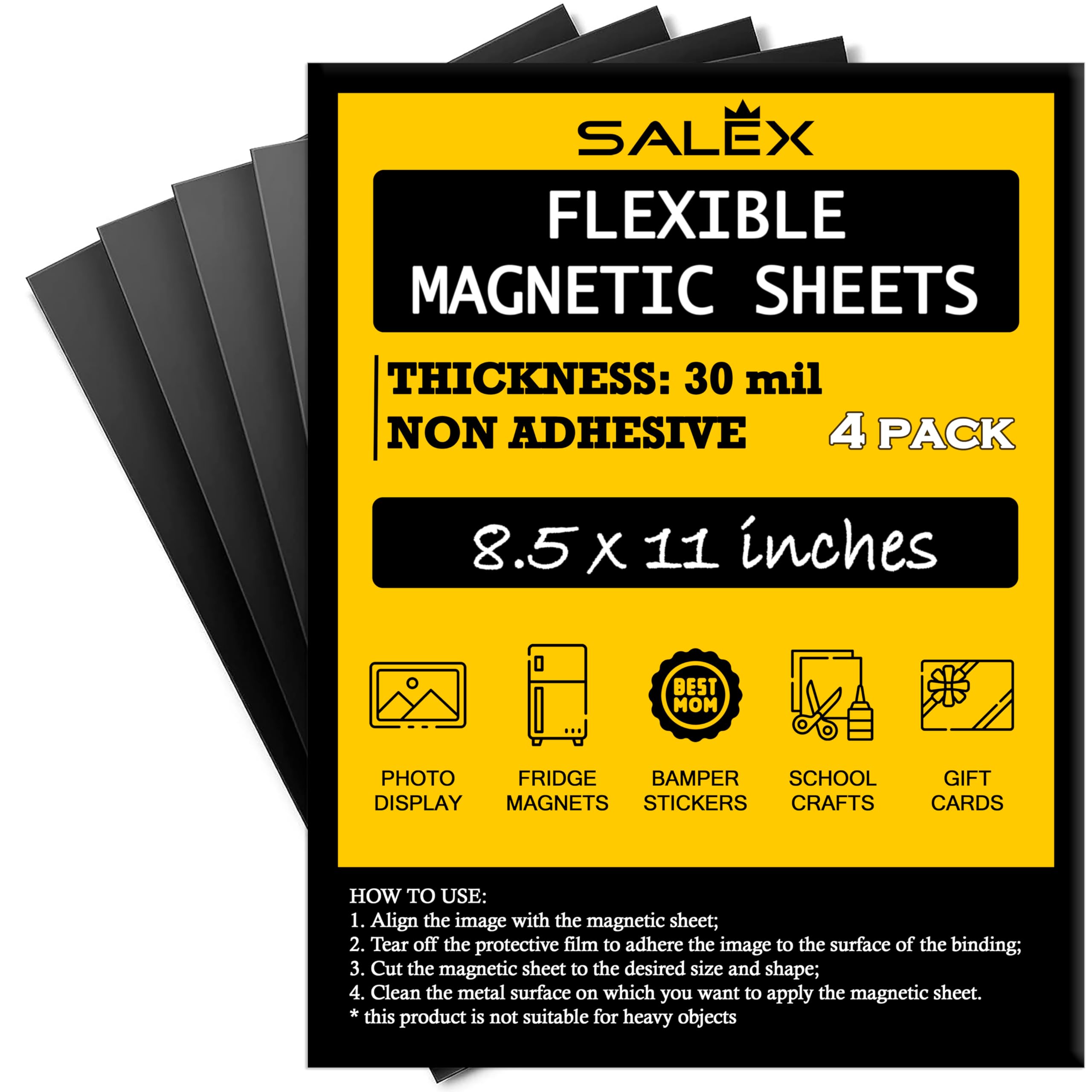 Hojas magnéticas de 8.5 x 11 pulgadas, paquete de 4 no adhesivas