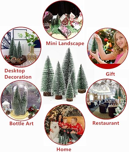 Miniatura 4 de Pequeños árboles de Navidad, 6 piezas de mini árbol de Navidad, cepillo de botella artificial, mini árbol de pino decoración de mesa con bases de