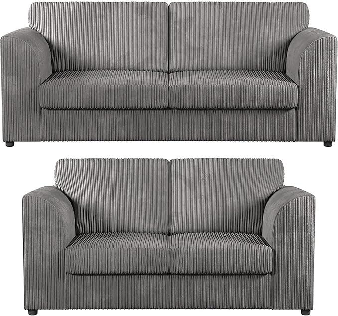 New Luxor Fullback Grey 3 + 2 Seater Sofa Suite Soft Jumbo Cord