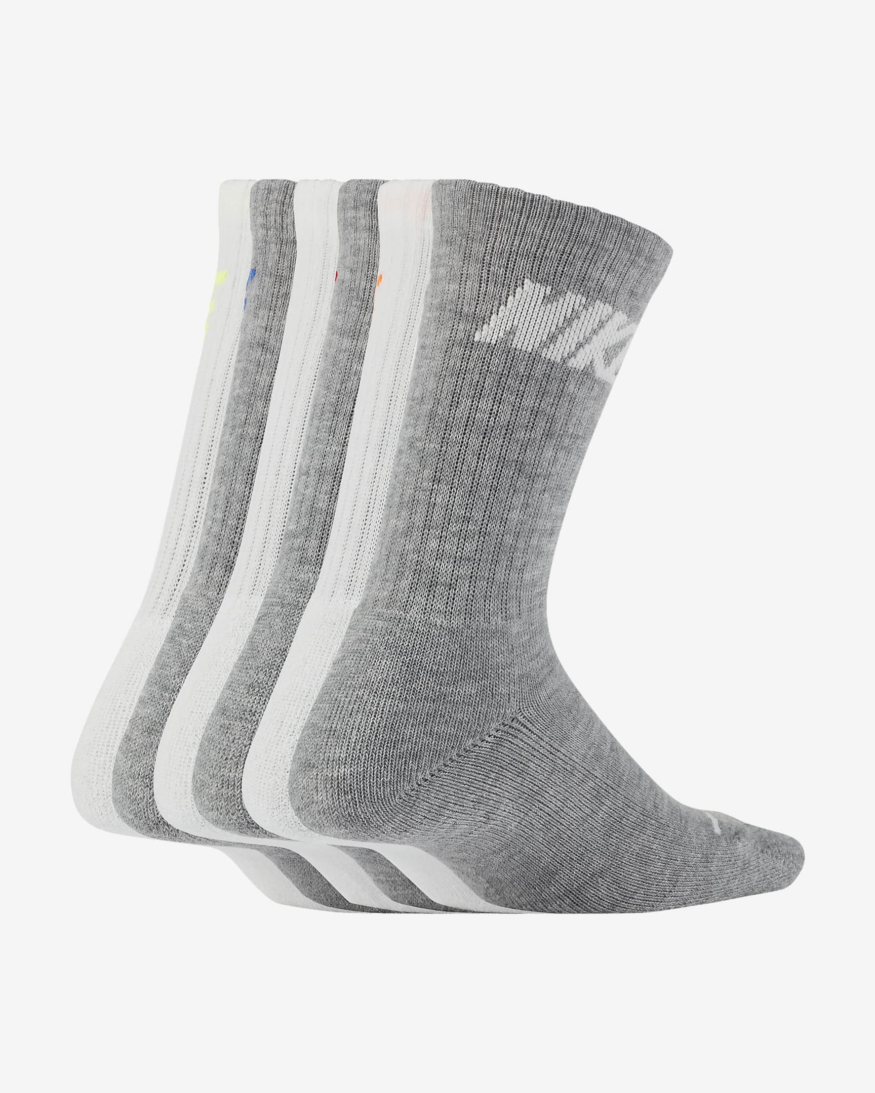 Nike Boy`s Cushioned Crew Socks 6 Pack (Grey(BN0509-001)/White/Grey, 5-7(Kids 10C-3Y))