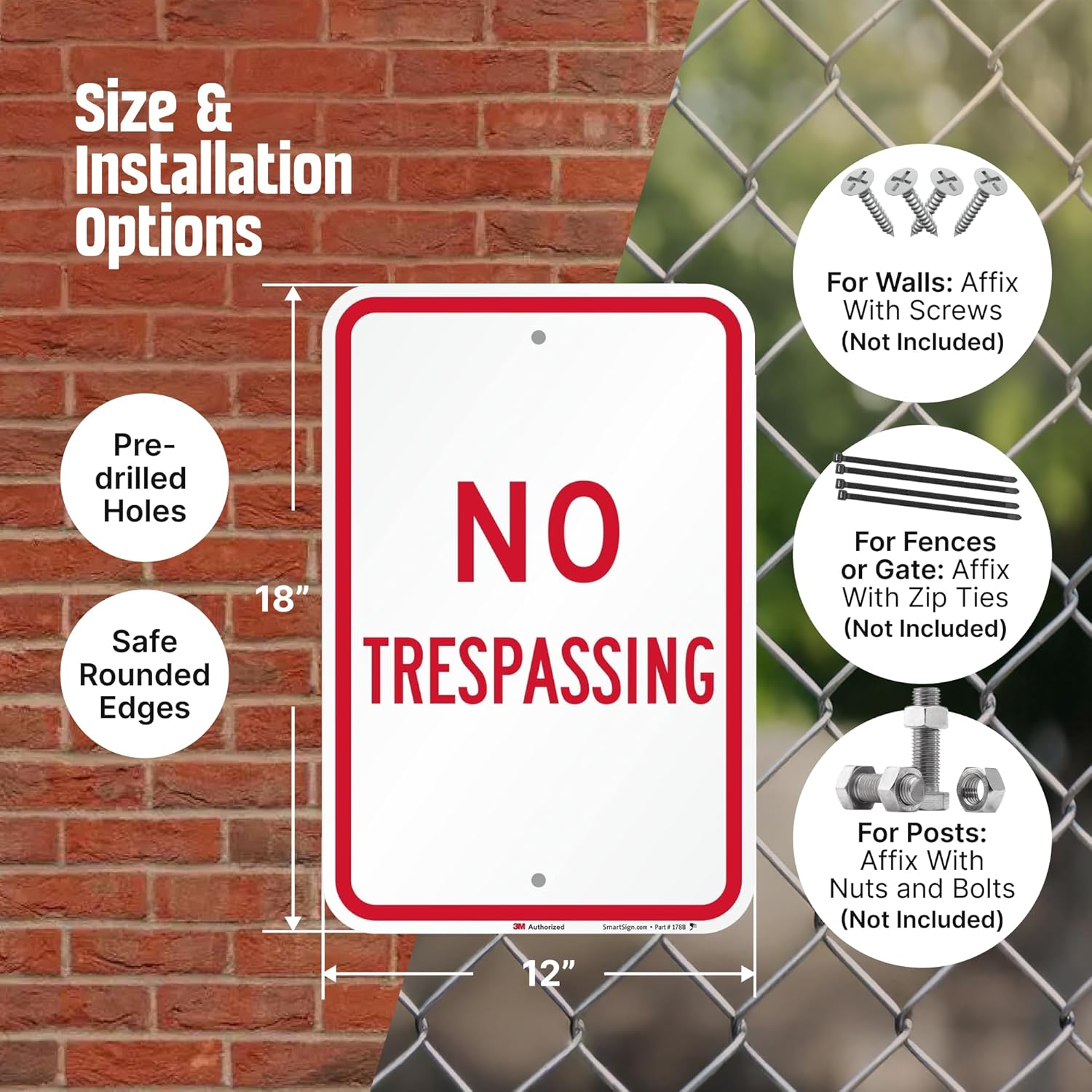 SmartSign "No Trespassing" Sign | 12" x 18" 3M Engineer Grade Reflective Aluminum