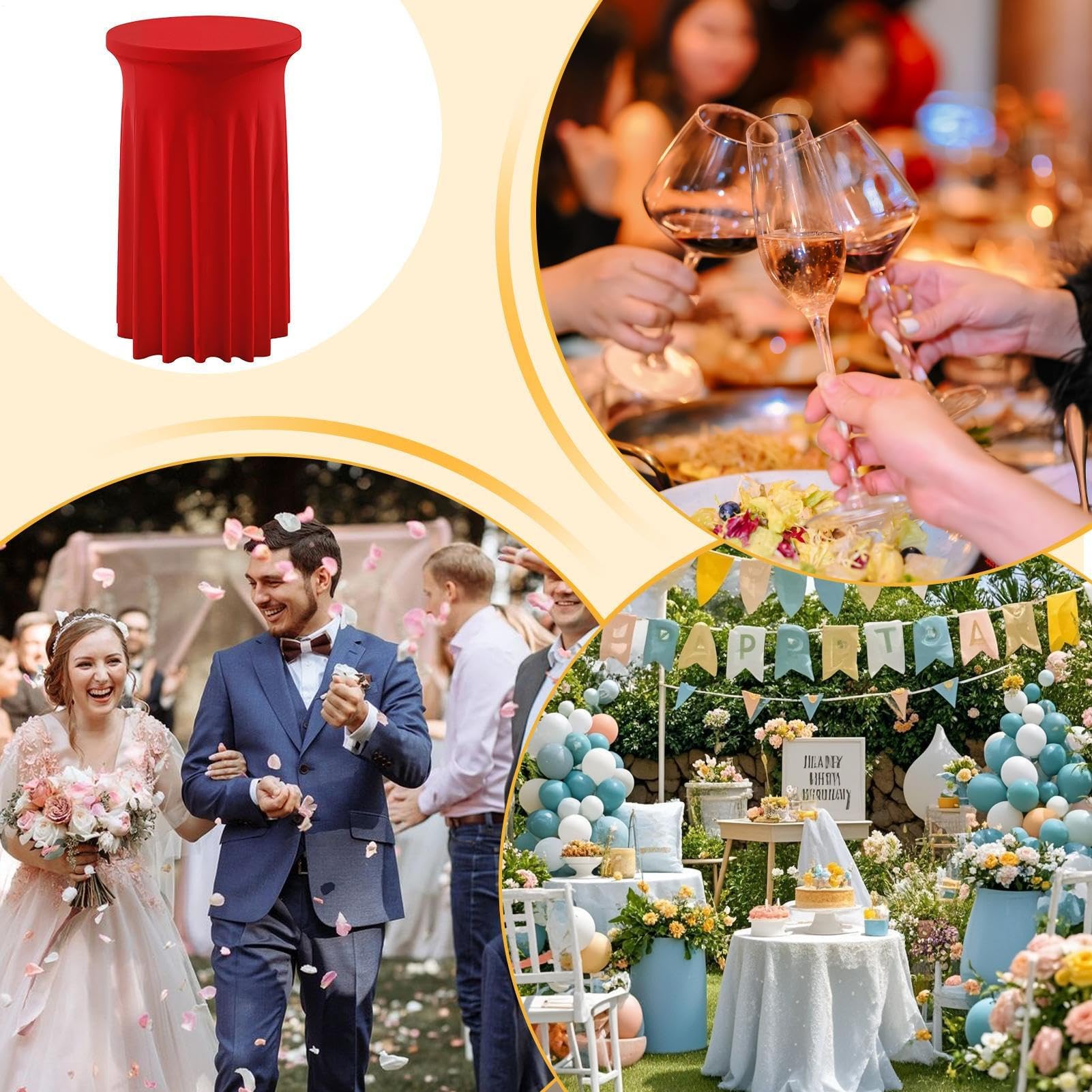 Tovaglia alta elasticizzata per tavoli da cocktail, tovaglie per feste di Natale, eleganti coperture per banchetti per interni ed esterni, matrimoni, bistrot e pub, facili da pulire