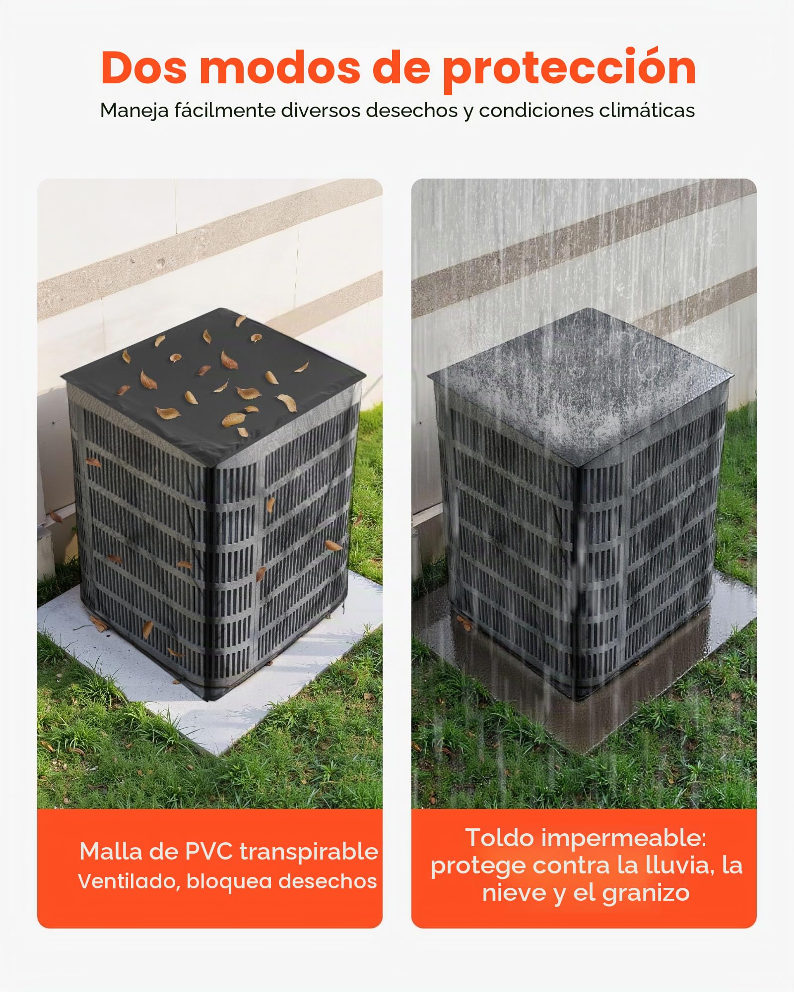 VEVOR Funda Protectora para Aire Acondicionado de Exterior, 914 x 914 x 1010 mm, de Dos Capas, con Techo Extraíble, de Poliéster Resistente al Agua y Malla Transpirable, Universal, Color Negro
