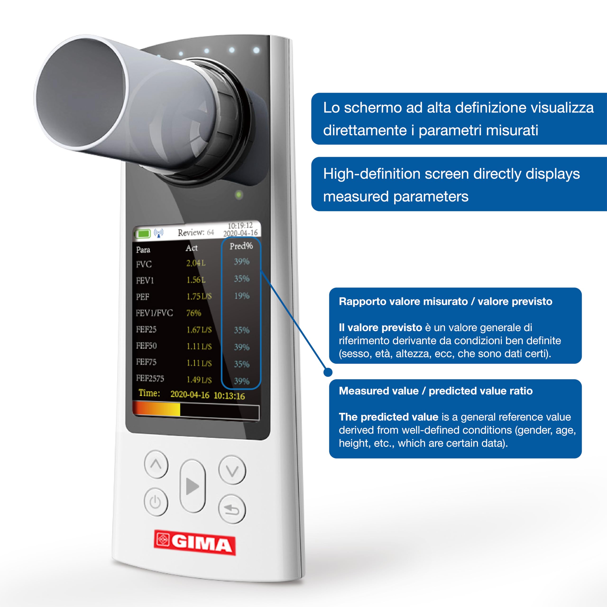 GIMA SP80B Petit spiromètre portable de la fonction pulmonaire
