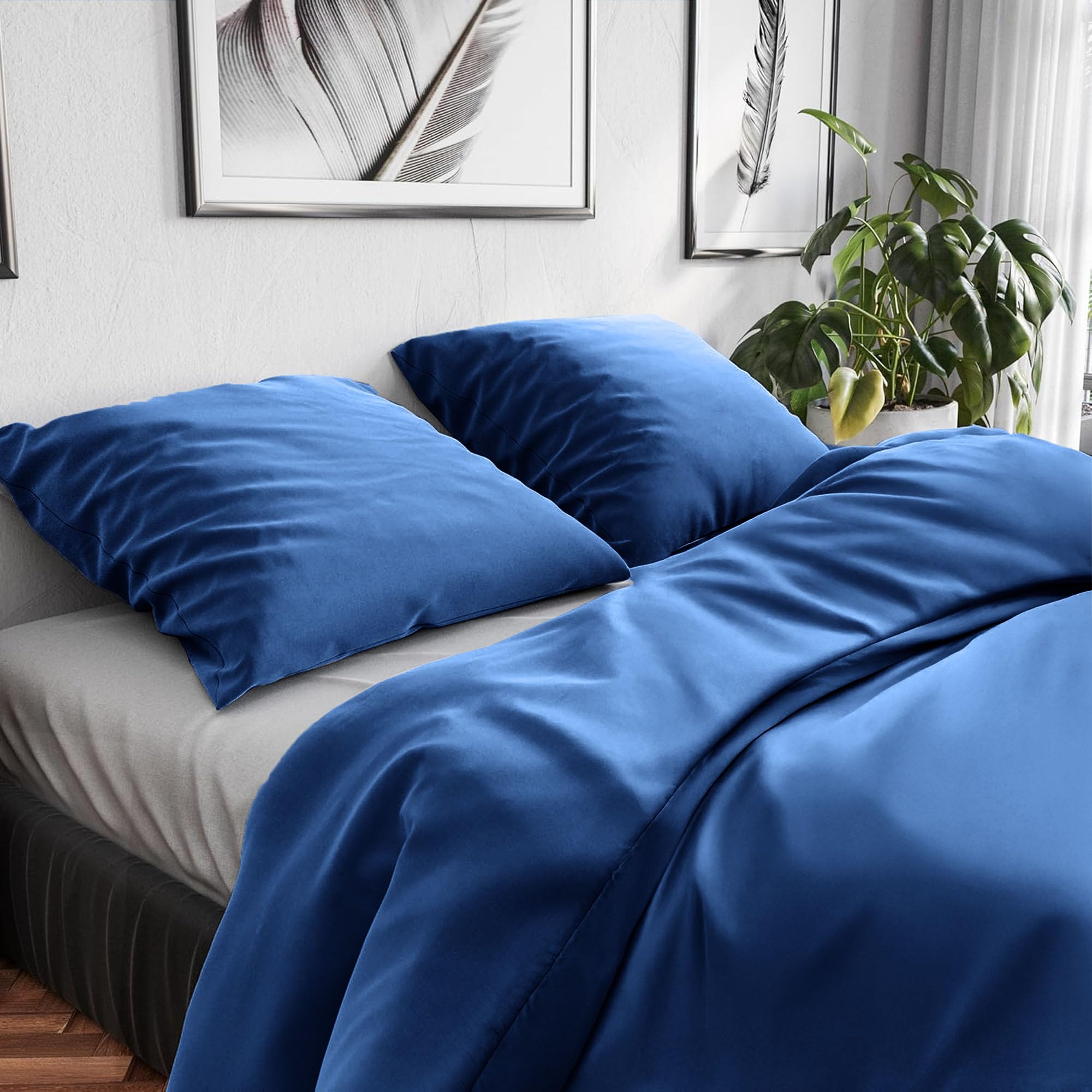 Wolkenfeld Bettwäsche 200x220 Baumwolle – Set mit 2X Kissenbezug 80x80 – Atmungsaktiv, Hautfreundlich & Pflegeleicht – Ganzjahres-Bettwäsche mit Reißverschluss, Oeko-TEX – Marine Blau