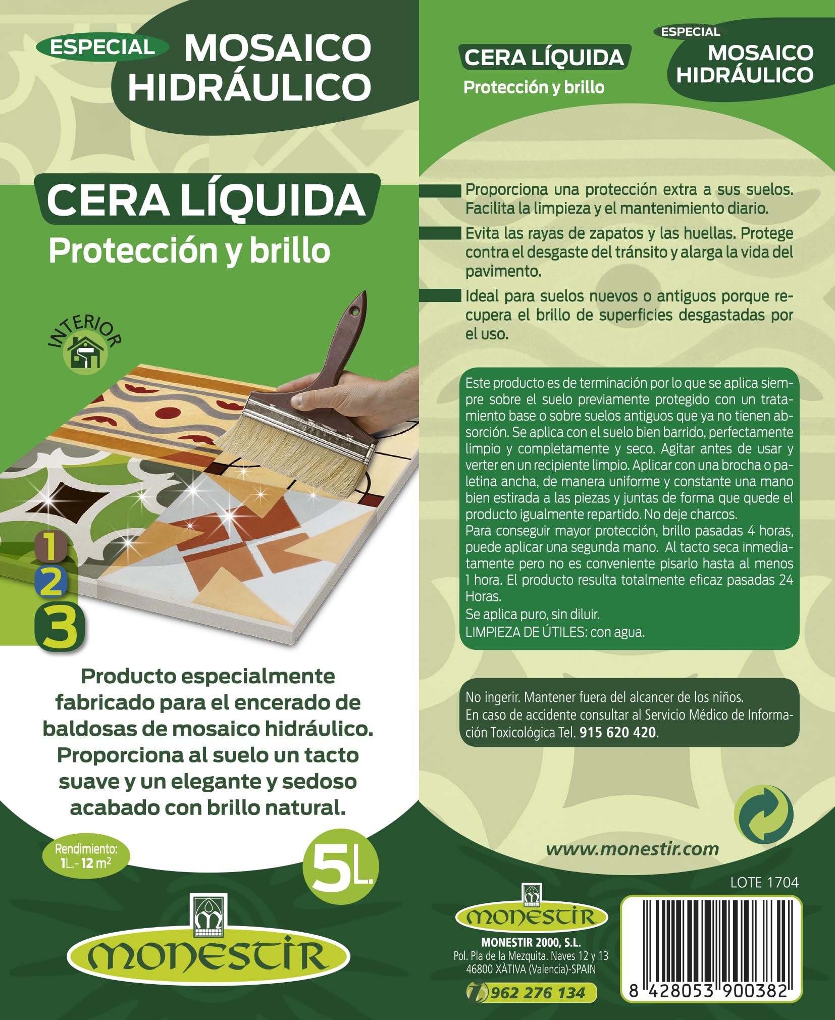 Monestir Cera Líquida Ecológica, Especial Mosaico Hidráulico 5L MONESTIR