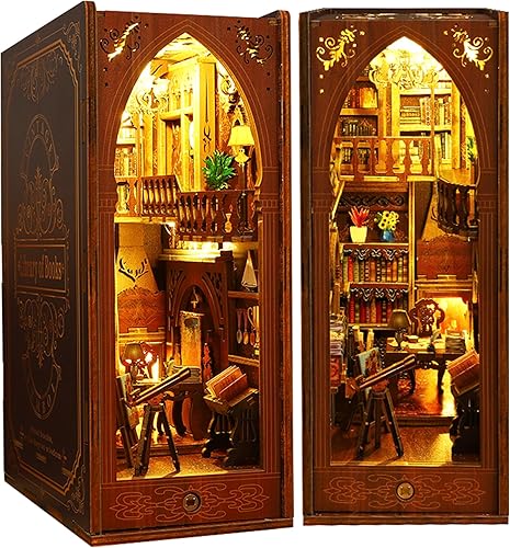 Flever Kit miniatura de rincón de libro para casa de muñecas, decoración de estantería de libro de bricolaje, rompecabezas de madera 3D, kit en