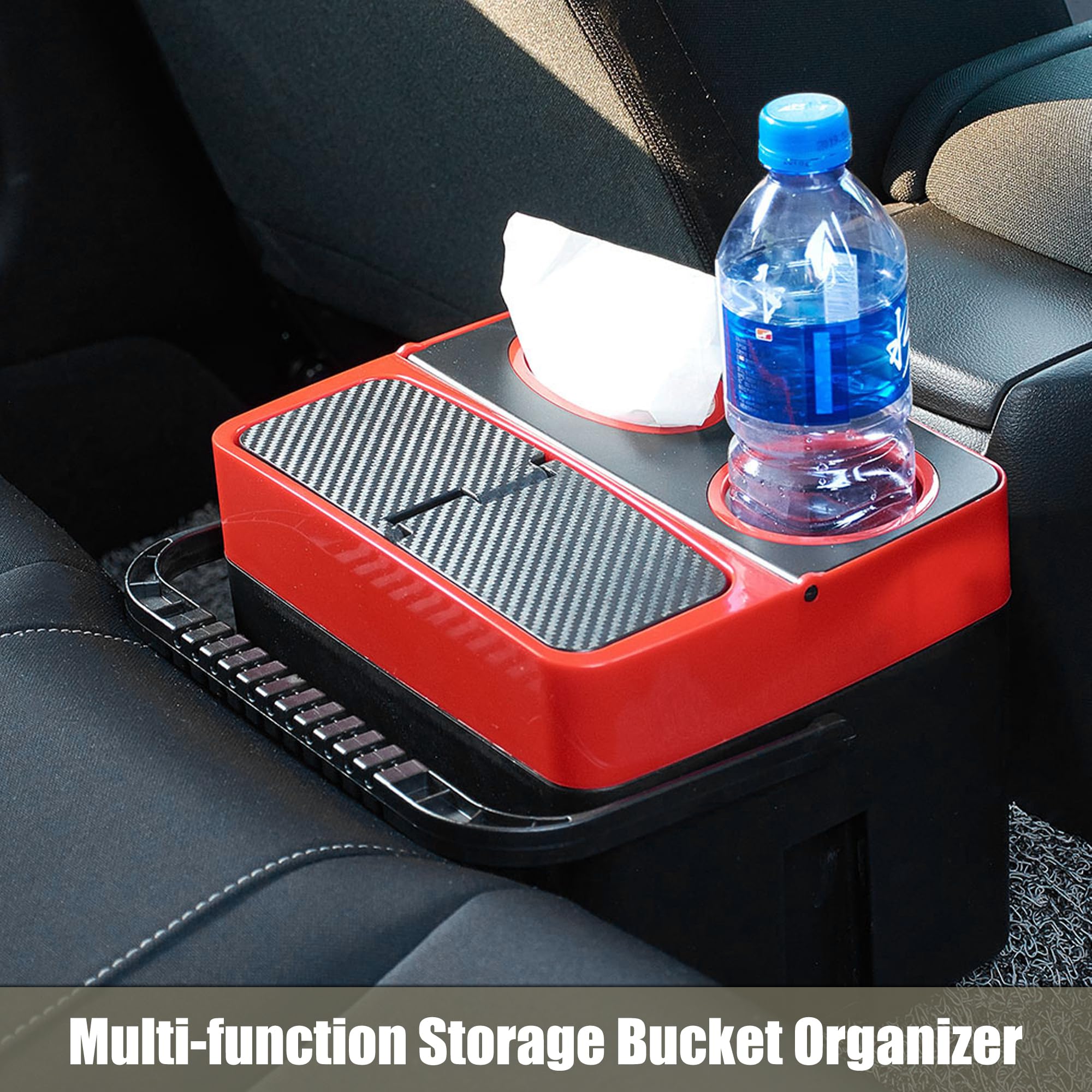 Organizer multifunzione rosso per pattumiera, portabevande, bicchieri, fazzoletti, organizer per interni auto