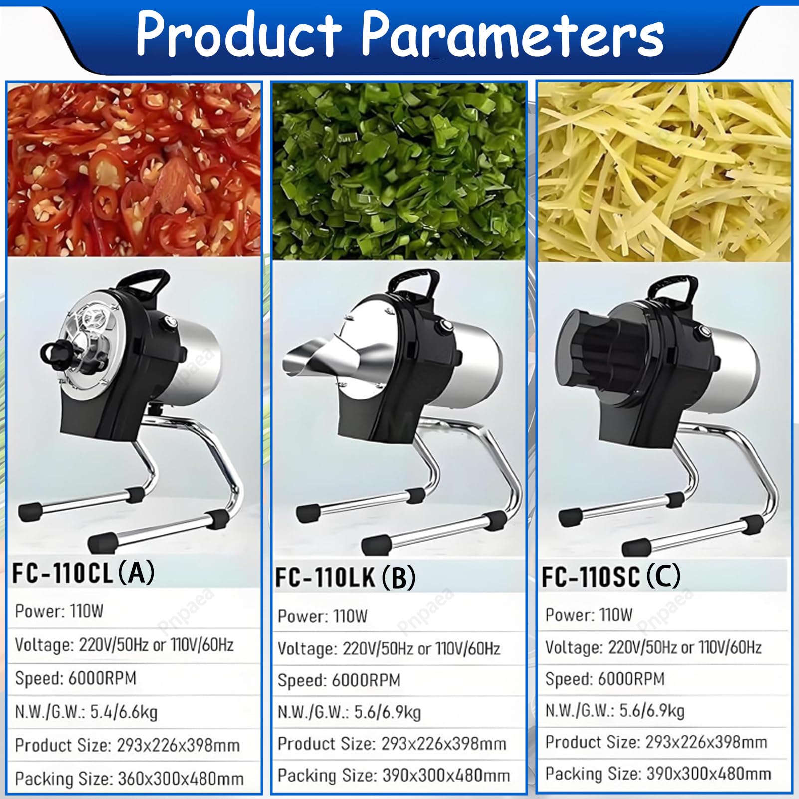 Robot Culinaire Multifonction,Coupe-LéGumes éLectrique en DéS 110 W, Haute Vitesse 6000 TR/Min, éPaisseur RéGlable 1-5 Mm pour Poivrons, Oignons, CéLeri B