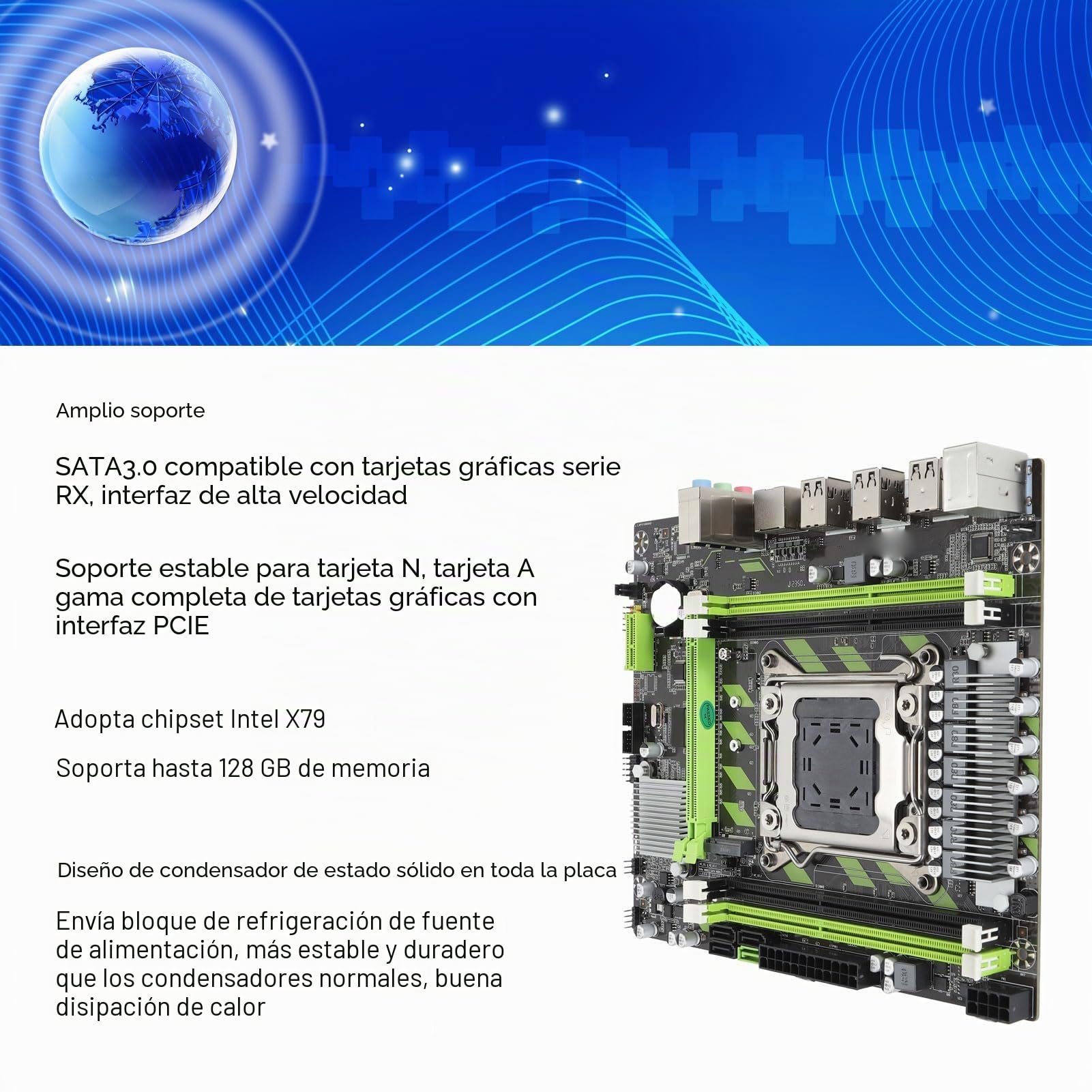 Placa Base X79G DDR3, Tarjeta de Red Gigabit LGA 2011 DDR3 Placa Base de Computadora X79G con 6xUSB2.0 2xSATA2.0 1xSATA3.0