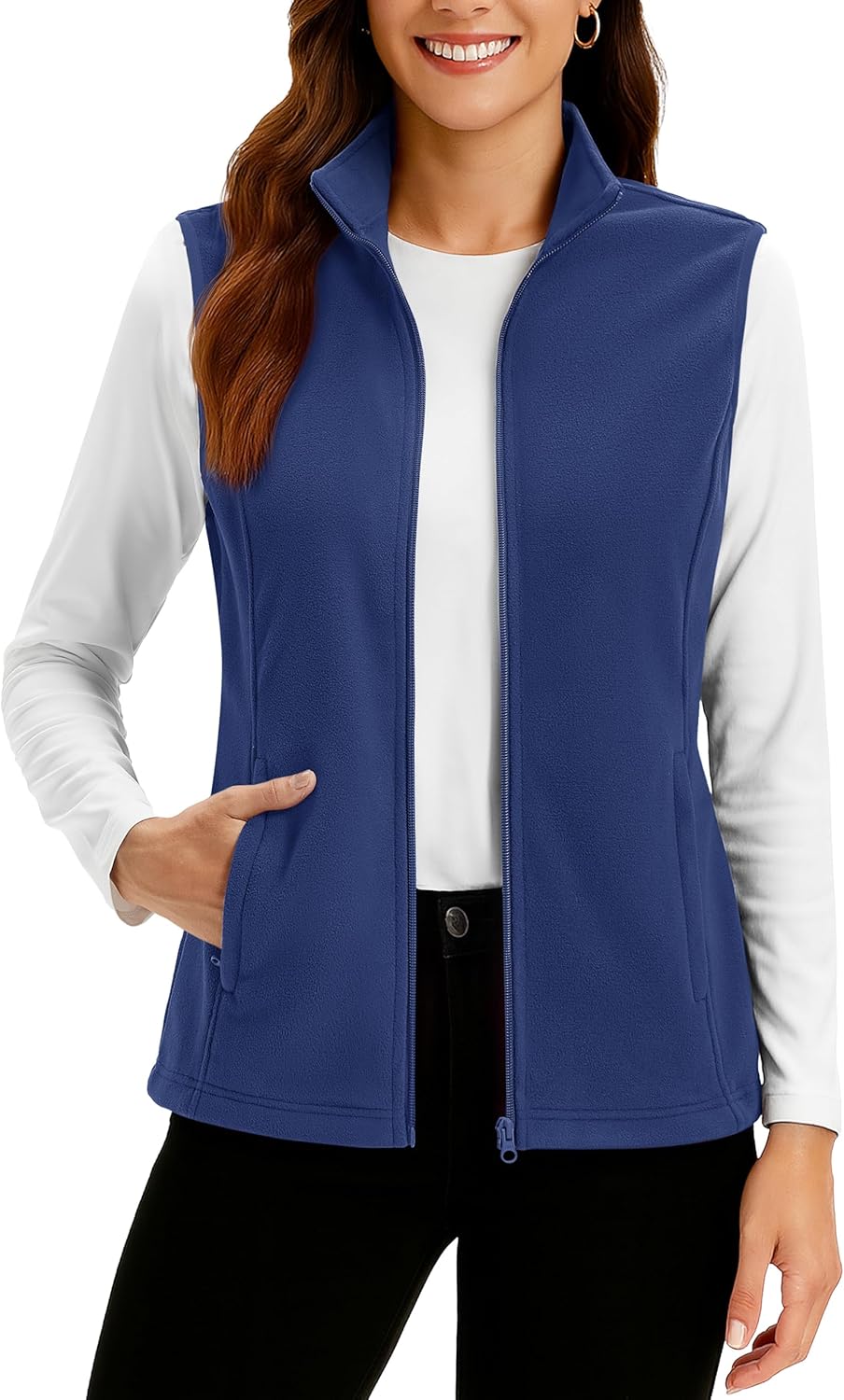 TACVASEN Women's Fleece Vest Lightweight Warm Vests Outerwear Sleeveless Zip Jacket Fall Winter Soft Vest with Pockets