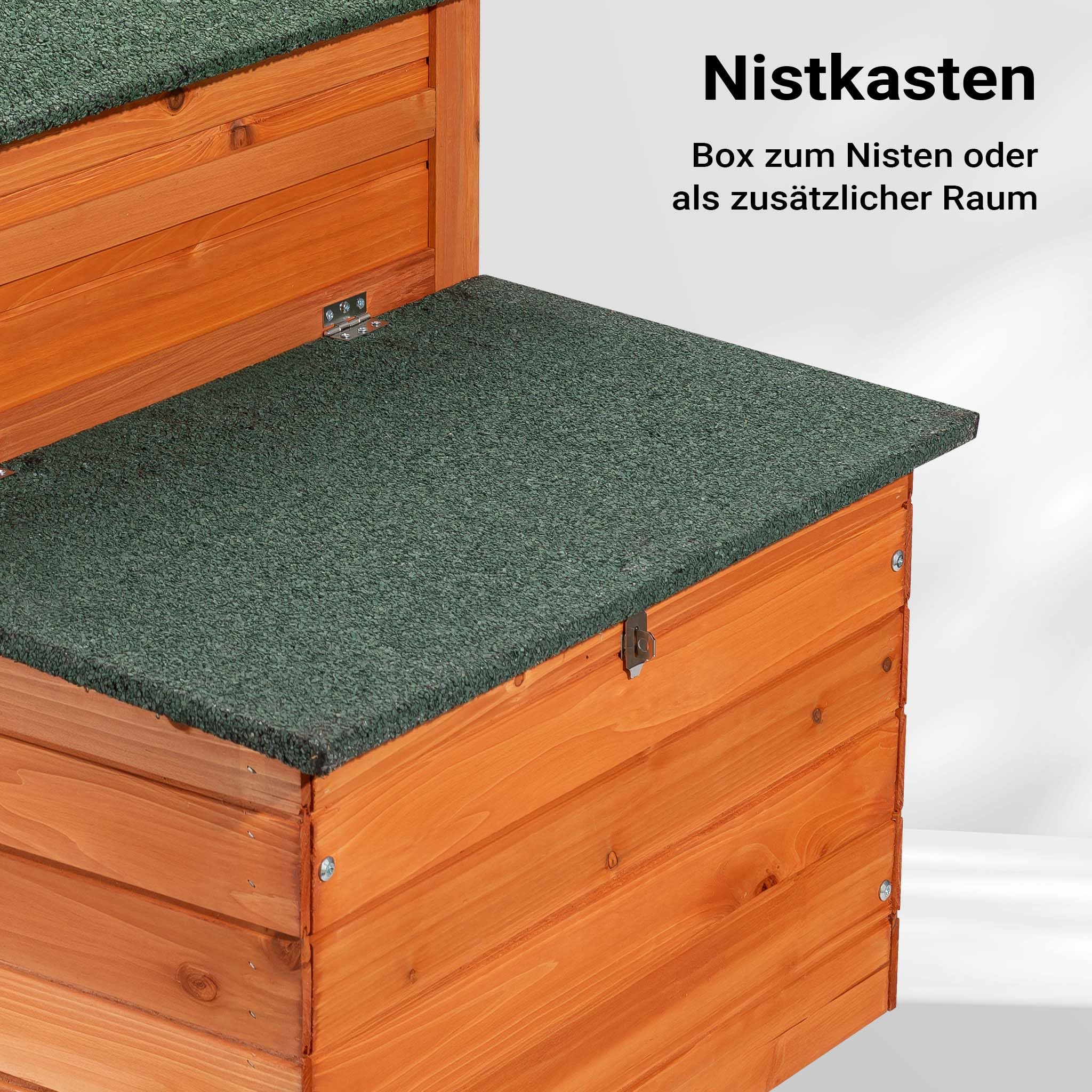 Wiltec Nagerhaus 1950 x 635 x 1200 mm, Hasenstall aus Fichtenholz, mit Bitumeneindeckung, Hühnerstall mit Nistkasten, Kleintierhaus Freilauf Gehege