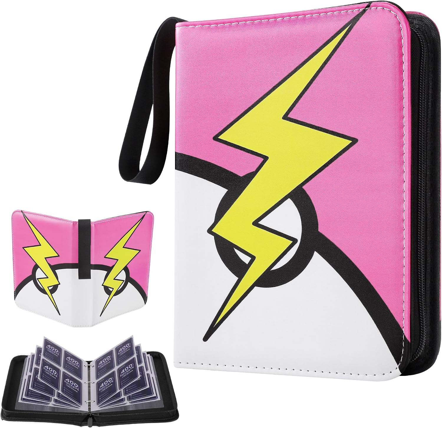 Card Binder 9 Pocket, Trading Card Binder With 50 Removable Sleeves, Portable Card Collection Binder for Standard Cards (Pink)