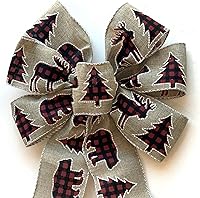 Vista 101 de Arco de corona de arpillera negra con alambre, 10 pulgadas de ancho, colas largas de 18 pulgadas, cinta de Navidad, decoración de puerta delantera